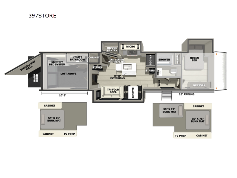 2026 Forest River Cherokee Rogue Store 397STORE - New Toy Hauler For Sale by RV Dynasty in Bunker Hill, Indiana features Slideout