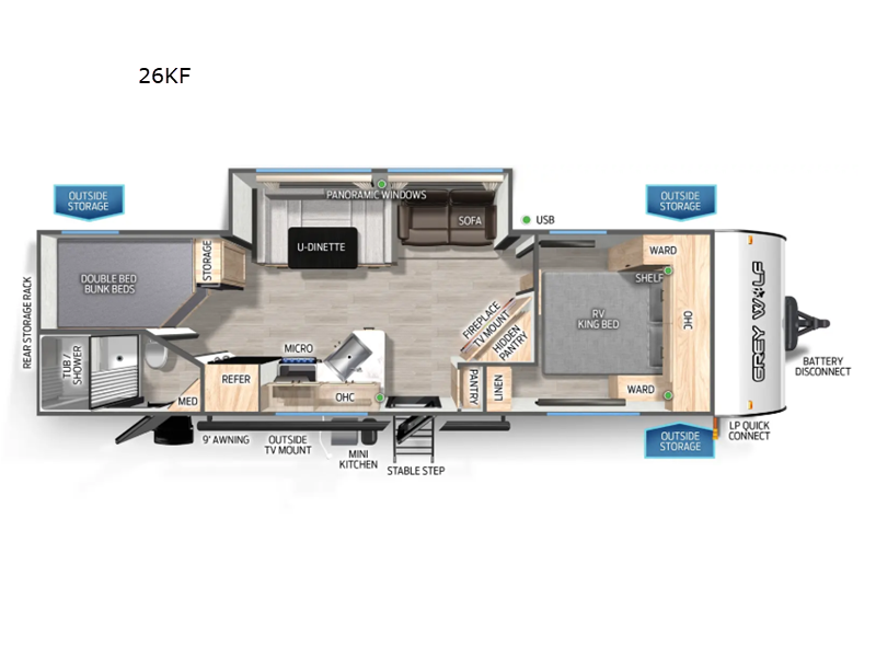 2026 Forest River Cherokee Grey Wolf 26KF - New Travel Trailer For Sale by RV Dynasty in Bunker Hill, Indiana features Slideout
