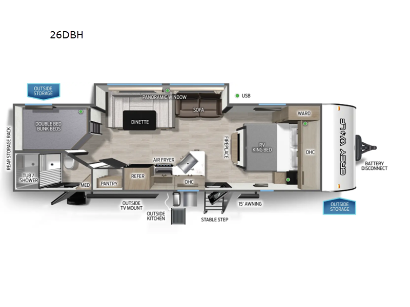 2026 Forest River Cherokee Grey Wolf 26DBH - New Travel Trailer For Sale by RV Dynasty in Bunker Hill, Indiana features Slideout