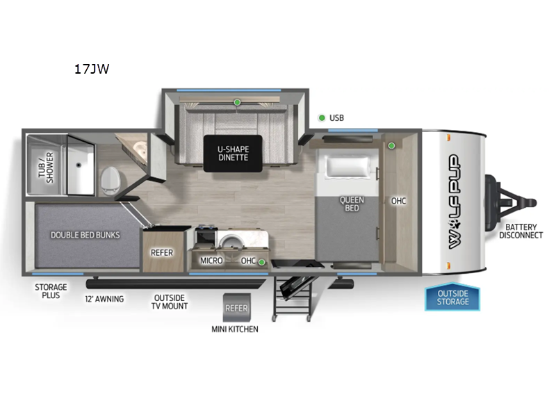 2027 Forest River Cherokee Wolf Pup 17JW - New Travel Trailer For Sale by RV Dynasty in Bunker Hill, Indiana features Slideout