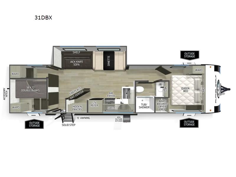 2027 Forest River Cherokee Alpha Wolf 31DBX - New Travel Trailer For Sale by RV Dynasty in Bunker Hill, Indiana features Slideout