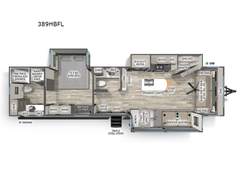 2027 Forest River Sandpiper Destination Trailers 389HBFL - New Destination Trailer For Sale by RV Dynasty in Bunker Hill, Indiana features Slideout