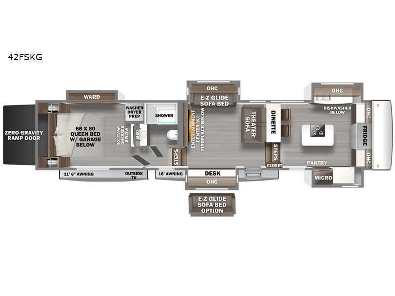 2024 Forest River RiverStone 42FSKG - Used Toy Hauler For Sale by RV Dynasty in Bunker Hill, Indiana features Slideout