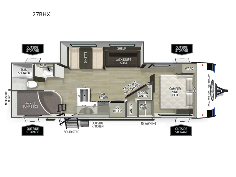 2027 Forest River Cherokee Alpha Wolf 27BHX - New Travel Trailer For Sale by RV Dynasty in Bunker Hill, Indiana features Slideout