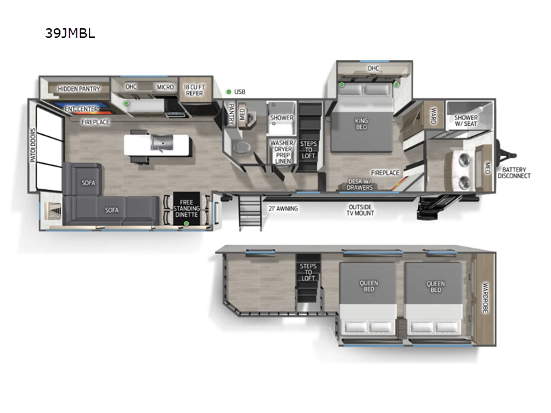 2027 Forest River Cherokee Timberwolf Black Label 39JMBL - New Destination Trailer For Sale by RV Dynasty in Bunker Hill, Indiana features Slideout