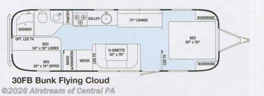 Floorplan of 2015 Airstream Flying Cloud 30 Bunk