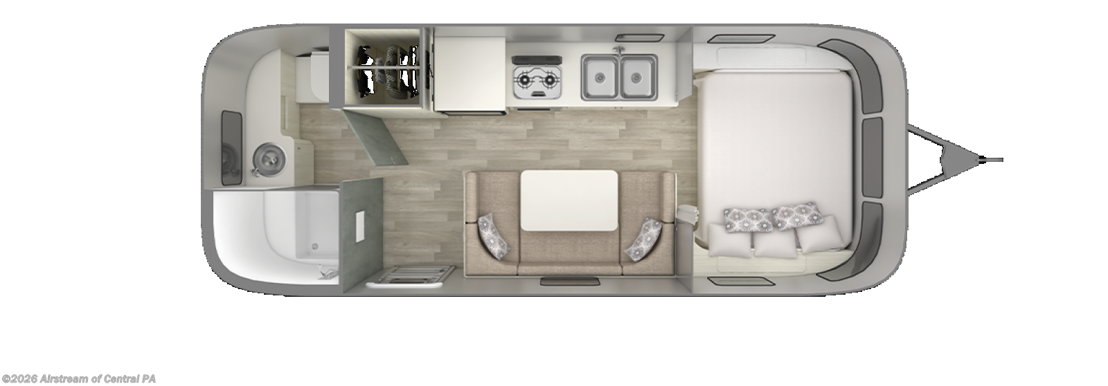 Floorplan of 2027 Airstream Bambi 22FB