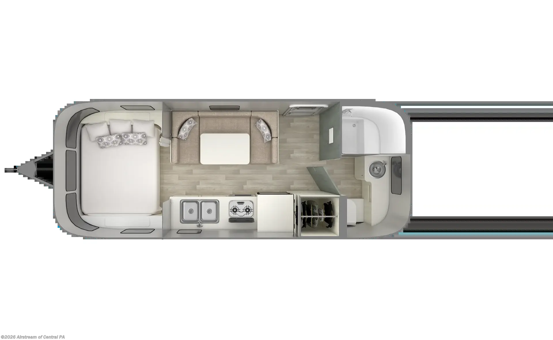 Floorplan of 2027 Airstream Bambi 22FB