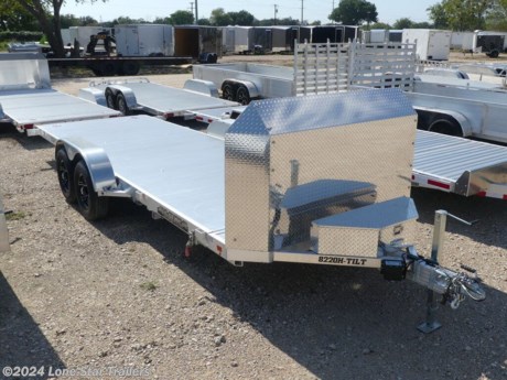 Aluma Utility Trailer 8220H Anniversary Tilt&lt;br&gt;&lt;br&gt;(2) 5200# Rubber Torsion Axles - Electric Brakes, Breakaway Kit - Easy Lube Hubs&lt;br&gt;2 5/16&quot; Coupler - Safety Chains&lt;br&gt;2500# Padded Tongue Jack&lt;br&gt;44.5&quot; A-Framed Aluminum Tongue&lt;br&gt;ST205/75R14 LRC Radial Tires (1760# cap/tire) - Aluminum Wheels, 5-4.5 BHP&lt;br&gt;Removable Aluminum Teardrop Fenders&lt;br&gt;8.5&amp;#176; Tilt - Control Valve Adjusts Rate of Descent - Bed Locks for Locking in Up Position&lt;br&gt;Extruded Aluminum Floor&lt;br&gt;Front Retaining Rail&lt;br&gt;(8) Stake Pockets (4 per side) - (4) Recessed Tie Rings, SS 5000#&lt;br&gt;LED Lighting Package&lt;br&gt;7-Way Plug&lt;br&gt;Overall Width = 101.5&quot; - Overall Length = 290&quot;&lt;br&gt;***25th Anniversary Edition &amp;amp; Decal Package: &lt;br&gt;**Lionshead Tiger Black Aluminum Wheels&lt;br&gt;**Tongue Handle&lt;br&gt;**Storage Box w/Light&lt;br&gt;**Receptical Holder&lt;br&gt;**Air Dam&lt;br&gt;**(8) LED Bed Lights&lt;br&gt;&lt;br&gt;5 Year Warranty&lt;br&gt;&lt;br&gt;The Advertised Prices DO NOT Include: *Licensing* &amp;amp; Tax&lt;br&gt;&lt;br&gt;We have over 200 trailers to choose from. Come in and see us at:&lt;br&gt;6610 N I-35 Lacy Lakeview, TX 76705 (Exit 342B)&lt;br&gt;&lt;br&gt;Not in the great state of Texas? No Problem! We offer local and nation wide delivery.&lt;br&gt;&lt;br&gt;Store Hours:&lt;br&gt;MON–FRI: 8:00 AM - 5:00 PM&lt;br&gt;SATURDAY: 9:00 AM - 2:00 PM&lt;br&gt;SUNDAY: Closed&lt;br&gt;&lt;br&gt;Remember we handle all your Trailer Sales &amp;amp; Trailer Part Needs!!! &lt;br&gt;Let us help you with servicing your trailer too! &lt;br&gt;It is our pleasure to serve our community of Waco Texas and all of Central Texas! http://www.lonestartrailers.com/--xInventoryDetail?id=8452845