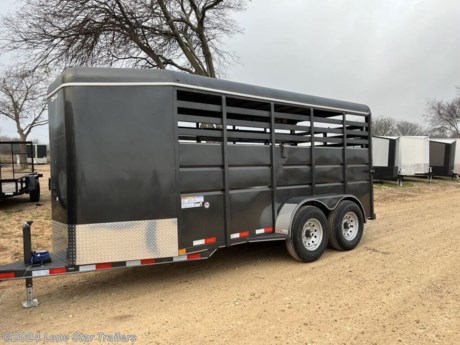 6x16ft Bumper Pull Stock Trailer&lt;br&gt;2x3 Tubing Frame &lt;br&gt;A Frame Tongue with 2 5/15 Adjustable Height Coupler &lt;br&gt;Tandem Braked 6k Torsion Axles &lt;br&gt;Rear Gate Is Full Swing and Half Slider &lt;br&gt;Gray Powder Paint &lt;br&gt;One Center Cut Gate&lt;br&gt;Spare Tire Mount &lt;br&gt;Treated Pine Wood Floor &lt;br&gt;46&quot; Side Panels &lt;br&gt;&lt;br&gt;&lt;br&gt;Side Door&lt;br&gt;ATP Chrome Rock Guard on Front and Fenders&lt;br&gt;Rear Receiver Tube &lt;br&gt; The Advertised Prices DO NOT Include: *Licensing* &amp;amp; Tax&lt;br&gt;&lt;br&gt;We have over 200 trailers to choose from. Come in and see us at:&lt;br&gt;6610 N I-35 Lacy Lakeview, TX 76705 (Exit 342B)&lt;br&gt;&lt;br&gt;Not in the great state of Texas? No Problem! We offer local and nation wide delivery.&lt;br&gt;&lt;br&gt;Store Hours:&lt;br&gt;MON–FRI: 8:00 AM - 5:00 PM&lt;br&gt;SATURDAY: 9:00 AM - 2:00 PM&lt;br&gt;SUNDAY: Closed&lt;br&gt;&lt;br&gt;Remember we handle all your Trailer Sales &amp;amp; Trailer Part Needs!!! &lt;br&gt;Let us help you with servicing your trailer too! &lt;br&gt;It is our pleasure to serve our community of Waco Texas and all of Central Texas! http://www.lonestartrailers.com/--xInventoryDetail?id=13273947