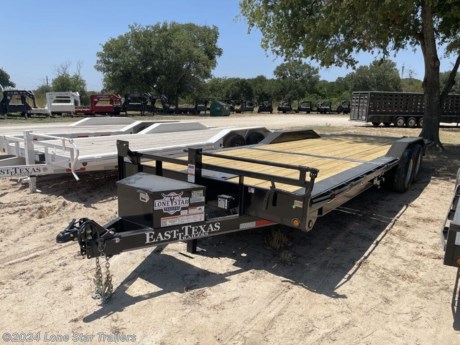 &lt;h3&gt; East Texas Trailers Tilt Deck 14K 102&quot; X 24&#39;&lt;/h3&gt;&lt;strong&gt;Features may include:&lt;/strong&gt;&lt;ul&gt;&lt;li&gt;14,000 lbs G.V.W.R.&lt;/li&gt;&lt;/ul&gt;&lt;ul&gt;&lt;li&gt;2-7,000 lbs Dexter torsion axles 2 Elec. Brakes&lt;/li&gt;&lt;/ul&gt;&lt;ul&gt;&lt;li&gt;torsion suspension zero degree&lt;/li&gt;&lt;/ul&gt;&lt;ul&gt;&lt;li&gt;16&quot; silver mod 8 hole wheels&lt;/li&gt;&lt;/ul&gt;&lt;ul&gt;&lt;li&gt;st235/80/r16 10 ply radial tires&lt;/li&gt;&lt;/ul&gt;&lt;ul&gt;&lt;li&gt;6&quot; 8.2 lb channel frame&lt;/li&gt;&lt;/ul&gt;&lt;ul&gt;&lt;li&gt;6&quot; 8.2 lb channel wrapped tongue&lt;/li&gt;&lt;/ul&gt;&lt;ul&gt;&lt;li&gt;6&quot; 8.2 lb channel deck frame with 3&quot;x5&quot; angle iron turned down&lt;/li&gt;&lt;/ul&gt;&lt;ul&gt;&lt;li&gt;2-5/16&quot; adjustable ram coupler&lt;/li&gt;&lt;/ul&gt;&lt;ul&gt;&lt;li&gt;3&quot; channel crossmembers on 16&quot; centers&lt;/li&gt;&lt;/ul&gt;&lt;ul&gt;&lt;li&gt;1-10k spring loaded drop leg jack&lt;/li&gt;&lt;/ul&gt;&lt;ul&gt;&lt;li&gt;double broke diamond plate fenders&lt;/li&gt;&lt;/ul&gt;&lt;ul&gt;&lt;li&gt;3&quot; x 10&quot; gravity cylinder w/shut off valve&lt;/li&gt;&lt;/ul&gt;&lt;ul&gt;&lt;li&gt;8&#39; on 24&#39; stationary deck&lt;/li&gt;&lt;/ul&gt;&lt;ul&gt;&lt;li&gt;knife edge tail&lt;/li&gt;&lt;/ul&gt;&lt;ul&gt;&lt;li&gt;treated wood floor&lt;/li&gt;&lt;/ul&gt;&lt;ul&gt;&lt;li&gt;spare tire mount&lt;/li&gt;&lt;/ul&gt;&lt;ul&gt;&lt;li&gt;stake pockets &amp;amp; rub rail&lt;/li&gt;&lt;/ul&gt;&lt;ul&gt;&lt;li&gt;7 way rv plug-in&lt;/li&gt;&lt;/ul&gt;&lt;ul&gt;&lt;li&gt;flush mount led lights&lt;/li&gt;&lt;/ul&gt;&lt;ul&gt;&lt;li&gt;1 coat of primer and 2 coats of polyurethane paint (painted underneath)&lt;/li&gt;&lt;/ul&gt;&lt;ul&gt;&lt;li&gt;black color&lt;/li&gt;&lt;/ul&gt;*Front Tongue Toolbox&lt;br&gt;*winch Plate Deck mount&lt;br&gt;*12&quot; winch roller&lt;br&gt;&lt;br&gt;The Advertised Prices DO NOT Include: *Licensing* &amp;amp; Tax&lt;br&gt;Call or stop in today to meet with our family of staff members and get yourself a new trailer @LoneStarTrailers!&lt;br&gt;Call us at: 254-749-2624&lt;br&gt;We have over 200 trailers to choose from. Come in and see us at:&lt;br&gt;6610 N I-35 Lacy Lakeview, TX 76705 (EXIT 342B)&lt;br&gt;&lt;br&gt;Not in the great state of Texas? No Problem! We offer local and nation wide delivery.&lt;br&gt;Store Hours:&lt;br&gt;MON–FRI: 8:00 AM - 5:00 PM&lt;br&gt;SATURDAY: 9:00 AM - 2:00 PM&lt;br&gt;SUNDAY: Closed&lt;br&gt;&lt;br&gt;Remember we handle all your Trailer Sales &amp;amp; Trailer Part Needs!!! Let us help you with servicing your trailer too! It is our pleasure to serve our community of Waco Texas and all of Central Texas!! http://www.lonestartrailers.com/--xInventoryDetail?id=14198071