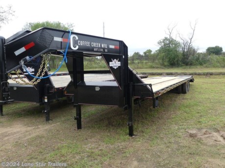 Coffee Creek Model: (GP) Tandem Dual &lt;br&gt;Gooseneck Deckover &lt;br&gt;GVWR 25,900 lbs &lt;br&gt;Coupler – 2 5/16&amp;#8221; round adjustable 30,000 lb&lt;br&gt;Jack – (2) spring loaded drop leg 10k jacks&lt;br&gt;Safety Chains – 3/8&amp;#8221; x 35&amp;#8221; with retainer&lt;br&gt;Tongue – 12&amp;#8221; x 19# I-beam&lt;br&gt;Frame – 12&amp;#8221; x 19# I-beam (Pierced)&lt;br&gt;Outer Frame – 5&amp;#8221; Channel&lt;br&gt;Rubrail – 2&amp;#8221;x3/8&amp;#8221; Flat with pipe spools&lt;br&gt;Crossmembers – 3&amp;#8221; channel on 16&amp;#8221; centers&lt;br&gt;Axle – (2) 12,000 lb Lippert brakes&lt;br&gt;Suspension – 6 leaf slipper spring&lt;br&gt;Tires – 235/80/R16 10 ply black mod nitrogen filled&lt;br&gt;Wheels – 16&amp;#8221; 8 on 6.5&lt;br&gt;Fenders – Floor plate over wheels&lt;br&gt;Flooring – 2x8 treated #2 pine&lt;br&gt;Ramp – (2) Standard Spring ramps with center pop up&lt;br&gt;Toolbox – Front locking toolbox in neck&lt;br&gt;Bridge Frame&lt;br&gt;**Torque tube&lt;br&gt;** Dove w/ Mega Ramps&lt;br&gt;&lt;br&gt;&lt;br&gt;The Advertised Prices DO NOT Include: *Licensing* &amp;amp; Tax&lt;br&gt;&lt;br&gt;We have over 200 trailers to choose from. Come in and see us at:&lt;br&gt;6610 N I-35 Lacy Lakeview, TX 76705 (Exit 342B)&lt;br&gt;&lt;br&gt;Not in the great state of Texas? No Problem! We offer local and nationwide delivery.&lt;br&gt;&lt;br&gt;Store Hours:&lt;br&gt;MON–FRI: 8:00 AM - 5:00 PM&lt;br&gt;SATURDAY: 9:00 AM - 2:00 PM&lt;br&gt;SUNDAY: Closed&lt;br&gt;&lt;br&gt;Remember we handle all your Trailer Sales &amp;amp; Trailer Part Needs!!!&lt;br&gt;Let us help you with servicing your trailer too!&lt;br&gt;It is our pleasure to serve our community of Waco and all of Central Texas!&lt;br&gt; http://www.lonestartrailers.com/--xInventoryDetail?id=14713677