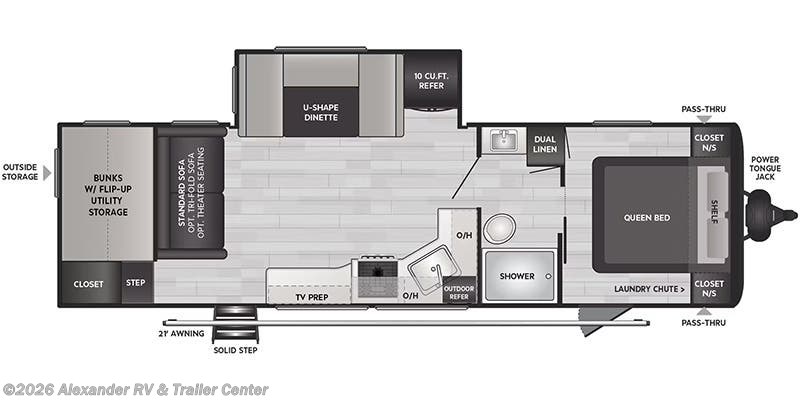 Floorplan of 2025 Keystone Hideout East 28BUS