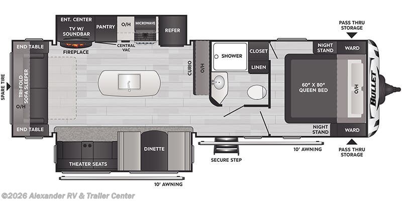 Floorplan of 2026 Keystone Bullet Crossfire East 287RLS
