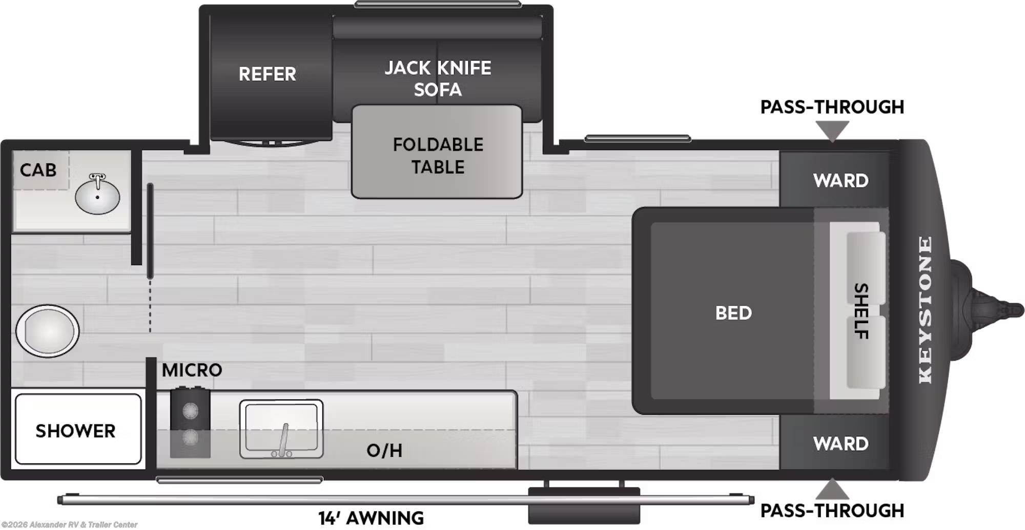 Floorplan of 2026 Keystone Bullet Classic 18RBC