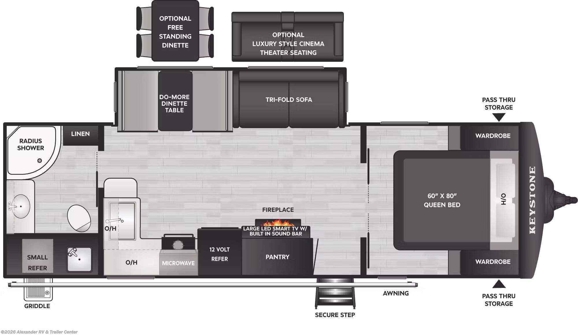 Floorplan of 2026 Keystone Bullet Crossfire 260RBS