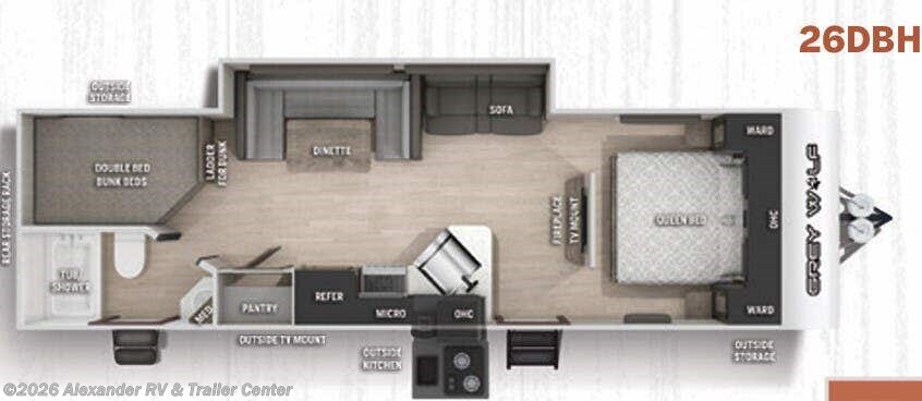 Floorplan of 2021 Forest River Cherokee Grey Wolf 26DBH