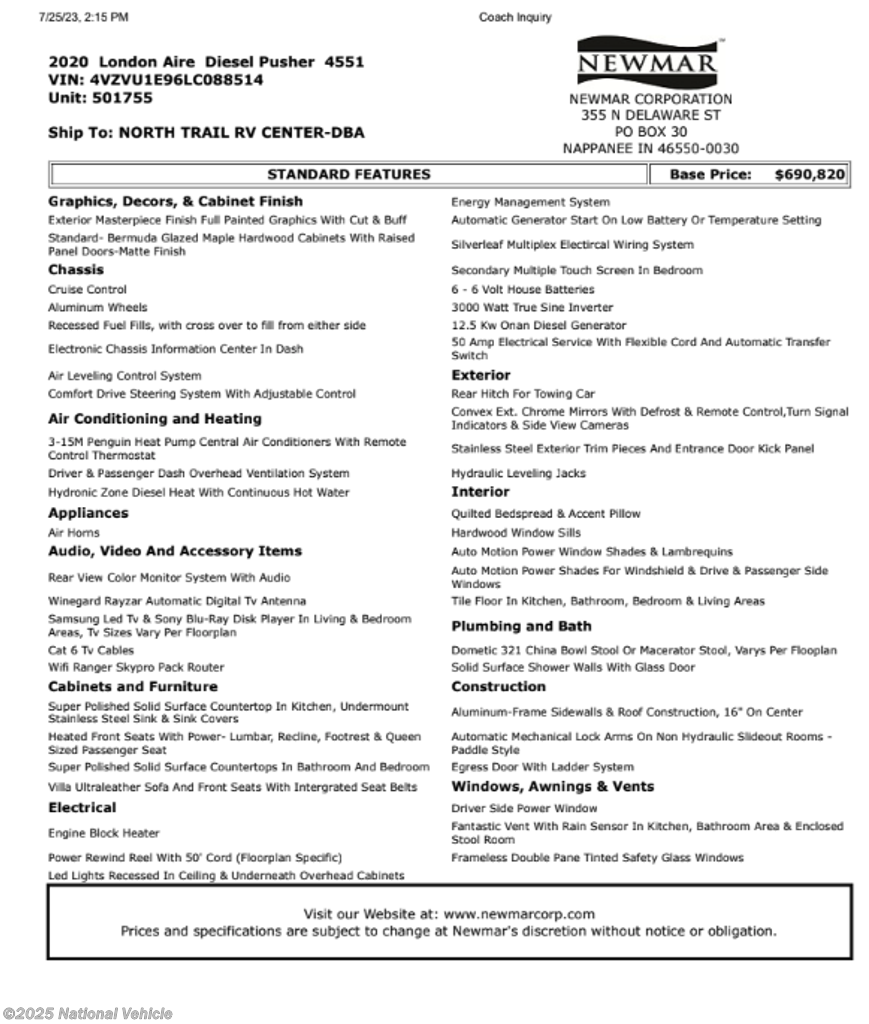 2020 London Aire 4551 by Newmar from National Vehicle in Fredericksburg, Virginia