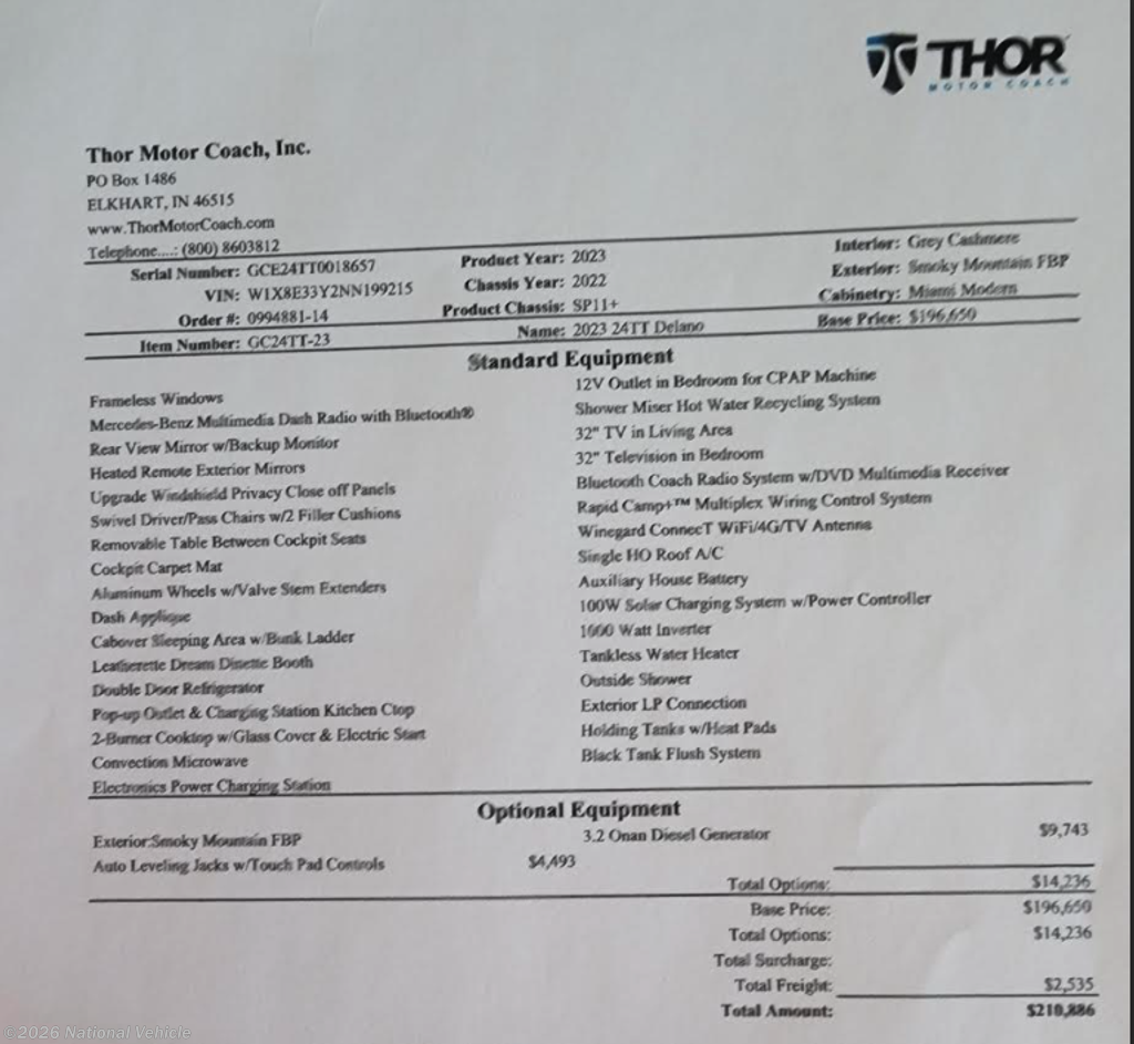 2023 Thor Motor Coach Delano Sprinter 24TT - Used Class C For Sale by National Vehicle in Ponte Vedra, Florida