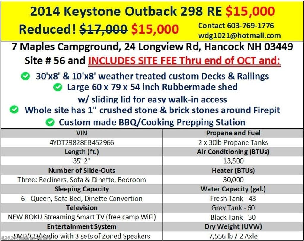2014 Keystone Outback 298RE - Used Travel Trailer For Sale by National Vehicle in Hancock, New Hampshire