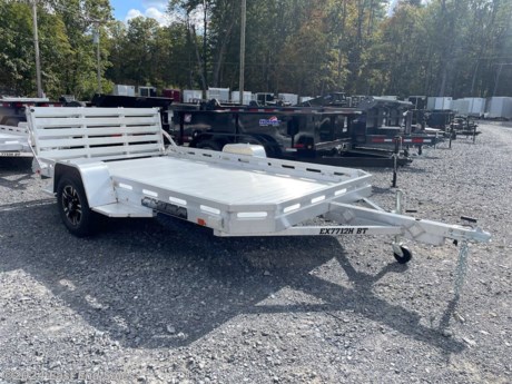 * All aluminum construction 
* Extruded aluminum floor 
* 3500lb EZ lube torsion axle
* 48in A frame tongue 
* 2in ball coupler 
* 4 stake pockets 
* 4 tie down loops in bed 
* Swing up jack 
* Bi-fold tailgate 
* Aluminum wheels 
* LED lights 
* ST205/75R14 C ply radials 
* 5 year manufacturer warranty 

Executive series features
* Black aluminum wheels 
* Fender steps 
* Tongue handle 
* Bed running lights 
* Receptacle holder 
* Executive decals 
* Tailgate approach
