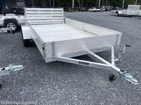 12? Solid front
2) 69?x12? Front side ramps – 12? solid side on balance of trailer
Aluminum bi-fold rear tailgate – 75.5? wide x 59? long
3500# Rubber torsion axle – No brakes – Easy lube hubs (2990 GVWR)
ST205/75R14 LRC Aluminum wheels &amp; tires (1760# cap/tire)
Aluminum fenders
Extruded aluminum floor
A-Framed aluminum tongue, 48? long with 2? coupler
6) Tie down loops on 8112 / 8) Tie down loops on 8114 &amp; 8115
Swivel tongue jack, 1200# capacity
LED Lighting package, safety chains
5 year manufacturer warranty

Additional 3% charge on all card transactions*