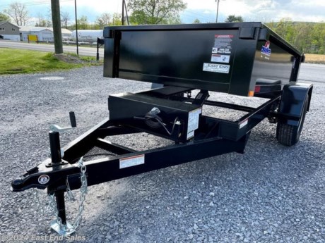 * 20in high sides\n* 6in channel main frame\n* 6in channel tongue\n* 12GA floor\n* 3x3 tube dump box frame\n* 3in channel crossmembers\n* 5200lb Dexter EZ lube braking axle\n* Double eye spring suspension\n* Top wind jack\n* 2 5/16in ball coupler\n* One piece tailgate (drop/spread)\n* 3.5in cylinder lift system\n* Pump and battery inside lockable box\n* 20ft hand remote\n* DOT approved lighting\n* 225/75R15 D ply radials\n\nAdditional 3% charge on all card transactions\*