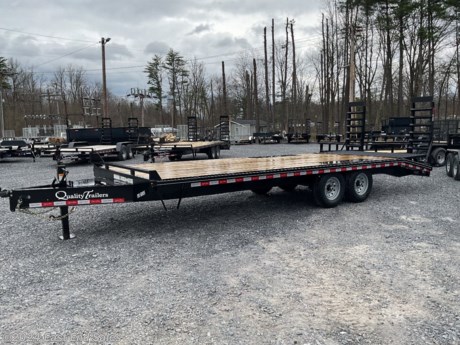 GVWR 16000 lb. – Capacity 12800 lb. with 3200 lb. Hitchload
Treated wood deck
96? wood deck 101.5? to outside of rubrails
7000 lb. braking axles with 4 wheel brakes
Slipper spring suspension
235/80 R16 load range E 10 ply rating West Lake Radial tires
10” I-beam frame (W10x12)
6? flat bar side rails
3? channel cross members – 16? spacing
Cold form continuous tongue (no notching or heating)
Toolbox with lockable lid built into tongue
5 ft. swing-up ramps with support foot. These are extra heavy duty ramps made of 4? channel with spring assist.
2 5/16? three bolt HD cast iron adjustable coupler or pintle ring (same price for either)
12000 lb. drop-foot jack
Metal plate over wheels for lowest possible loaded deck height (33?)
Stake pockets and rubrail
Self charging break away kit, safety chains, full DOT reflective tape and all rubber mounted LED sealed beam lighting with U.S made sealed modular harness with 2 year warranty
Primed, 2 coats of acrylic enamel, pin stripe
These are all cash prices.
Cards are extra 3%