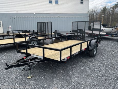 GVWR 2990 lb. – Capacity 2600 lb. with 390 lb. Hitchload
Gate Capacity 2000 lb.
Treated wood deck
60? or 77? between fenders
3500 lb. idler axle
Double eye spring suspension
205/75 R15 load range D 8 ply rating West Lake Radial tires
3x3x3/16? angle frame
2&#215;2 tubing top rail
2x2x3/16? angle cross members on 60? wide
2x2x1/4? angle cross members on 77? wide
3? channel tongue
4 ft. spring assisted full landscape gate
2? A-frame coupler
Swing up jack
Fenders with backs
Steps in front and behind fenders
Safety chains, sealed modular wiring harness with LED lighting, and full reflective tape
Primed, 2 coats of acrylic enamel, pin striped
These are all cash prices.
Cards are extra 3%
