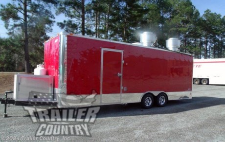 &lt;div&gt;NEW 8.5 X 24&#39; ENCLOSED MOBILE KITCHEN CONCESSION - FOOD VENDING - EVENT CATERING - TAIL GATE - BBQ COMPETITION TRAILER!&lt;/div&gt;
&lt;div&gt;&amp;nbsp;&lt;/div&gt;
&lt;div&gt;Up for your consideration is a Brand New Heavy Duty Elite Series Model 8.5 x 24 Tandem Axle, Enclosed Cargo Trailer Set up for Tail Gating, Bar-B-Q Competitions, Food Serving Vending...Loaded w/Upgrades &amp;amp; Appliances.&lt;/div&gt;
&lt;div&gt;&amp;nbsp;&lt;/div&gt;
&lt;div&gt;YOU&#39;VE SEEN THE REST...NOW BUY THE BEST!&lt;/div&gt;
&lt;div&gt;&amp;nbsp;&lt;/div&gt;
&lt;div&gt;Elite Series Standard Features:&lt;/div&gt;
&lt;div&gt;&amp;nbsp;&lt;/div&gt;
&lt;div&gt;- Heavy Duty 6&quot; I Beam Main Frame w/ 2&quot;X6&quot; Square Tube&lt;/div&gt;
&lt;div&gt;- 24&#39; Box Space - Flat Front&amp;nbsp;&lt;/div&gt;
&lt;div&gt;- 1&quot; X 1 1/2&quot; Square Tube Wall &amp;amp; Roof Cross members&lt;/div&gt;
&lt;div&gt;- 16&quot; On Center Walls&lt;/div&gt;
&lt;div&gt;- 16&quot; On Center Floors&lt;/div&gt;
&lt;div&gt;- 16&quot; On Center Roof Bows&lt;/div&gt;
&lt;div&gt;- (2) 3,500 lb &quot; DEXTER&quot; SPRING Axles w/ All Wheel Electric Brakes &amp;amp; EZ LUBE Grease Fittings (Electric Brakes on both Axles, Battery Back-Up, &amp;amp; Safety Switch).&lt;/div&gt;
&lt;div&gt;- 36&quot; Side Door with Flush Mounted RV Style Lock (Located on Driver side in this unit)&lt;/div&gt;
&lt;div&gt;- ATP Diamond Plate Recessed Step-Up in Side door&lt;/div&gt;
&lt;div&gt;- 6&#39;6&quot; Interior Height inside Box Space&lt;/div&gt;
&lt;div&gt;- Galvalume Seamed Roof w/ Thermo Ply Ceiling Liner&lt;/div&gt;
&lt;div&gt;- 2 5/16&quot; Coupler w/ Snapper Pin&lt;/div&gt;
&lt;div&gt;- Heavy Duty Safety Chains&lt;/div&gt;
&lt;div&gt;- 2K Top-Wind Jack&lt;/div&gt;
&lt;div&gt;- 7-Way Round RV Electrical Wiring Harness w/ Battery Back-Up &amp;amp; Safety Switch&lt;/div&gt;
&lt;div&gt;- 24&quot; ATP Front Stone Guard w/ ATP Nose Cap&lt;/div&gt;
&lt;div&gt;- Exterior L.E.D Lighting Package&lt;/div&gt;
&lt;div&gt;- 3/8&quot; Heavy Duty Top Grade Plywood Walls&lt;/div&gt;
&lt;div&gt;- 3/4&quot; Heavy Duty Top Grade Plywood Floors&lt;/div&gt;
&lt;div&gt;- Heavy Duty Smooth Fender Flares&lt;/div&gt;
&lt;div&gt;- Deluxe License Plate Holder&lt;/div&gt;
&lt;div&gt;- Top Quality Exterior Grade Automotive Paint&lt;/div&gt;
&lt;div&gt;- (1) 12-Volt Interior Trailer Light w/ Wall Switch&lt;/div&gt;
&lt;div&gt;- 15&quot; Radial Tires&lt;/div&gt;
&lt;div&gt;- Smooth Polished Front &amp;amp; Rear Corner Caps&lt;/div&gt;
&lt;div&gt;- Modular Wheels&lt;/div&gt;
&lt;div&gt;&amp;nbsp;&lt;/div&gt;
&lt;div&gt;Concession Packages and Upgrades:&amp;nbsp;&lt;/div&gt;
&lt;div&gt;&amp;nbsp;&lt;/div&gt;
&lt;div&gt;?- Concession Package ~ 12&#39; Range Hood, Air Flow Blower, 2 Interior Range Lights, Grease Trap on Roof.&amp;nbsp;&lt;/div&gt;
&lt;div&gt;- 1 ~ 3&#39; x 6&#39; Concession/Vending Window w/Glass &amp;amp; Screens Mounted on Curbside of Trailer&lt;/div&gt;
&lt;div&gt;- 1 ~ 12&quot; x 6&#39; Exterior Serving Tray Mounted Under Concession Window w/ Drop Brackets)&lt;/div&gt;
&lt;div&gt;- Upgrade: Add 1 Grease Trap Drain from Roof Top Exhaust to External Trap&lt;/div&gt;
&lt;div&gt;&amp;nbsp;&lt;/div&gt;
&lt;div&gt;Appliances:&lt;/div&gt;
&lt;div&gt;&amp;nbsp;&lt;/div&gt;
&lt;div&gt;- 1 ~ 49 Cu. ft Stainless Steel Reach-In Refrigerator&amp;nbsp;Cooler 2 Solid Doors&lt;/div&gt;
&lt;div&gt;- 1 ~ 24&quot; Counter Top Gas Charbroiler&lt;/div&gt;
&lt;div&gt;- 1 ~ 24&quot; Countertop Gas Griddle - Manual&lt;/div&gt;
&lt;div&gt;- 1 ~ 36&quot; Gas 6 Burner Restaurant Range w/ Standard Oven&amp;nbsp;&lt;/div&gt;
&lt;div&gt;- 1 ~ 40lb Capacity 4 Tube Gas Fired Deep Fryer&lt;/div&gt;
&lt;div&gt;- 1 ~ 29&quot; Stainless Steel Sandwich/Salad Prep Cooler&lt;/div&gt;
&lt;div&gt;- 1 ~ 14 cf Commercial Glass Door Cooler Merchandiser&lt;/div&gt;
&lt;div&gt;- 1 ~ 23 Cu.ft&amp;nbsp; Stainless Steel Reach In Freezer 1- Solid Door&lt;/div&gt;
&lt;div&gt;- Fire Suppression: Fire Suppression System - Installed in Range Hood w/ Sprinklers, Pipes Fully Charged and Certified&lt;/div&gt;
&lt;div&gt;- Propane Package ~ 2~ 100 lb Propane Tanks,&amp;nbsp; Regulator, LP Lines, w/6 Stub Outs (Cages/Tanks located in front of trailer - Please NOTE: (Tanks are Empty).&lt;/div&gt;
&lt;div&gt;- 2 ~ Propane Cages w/ Swing Door&lt;/div&gt;
&lt;div&gt;- Electrical Package ~ 100 Amp Panel Box w/25&#39; Life Line, 2~110 Volt Interior Recepts, 2~ 4&#39; 12 Volt L.E.D. Strip Lights w/ Battery&lt;/div&gt;
&lt;div&gt;- 4 ~ Additional 110 Volt Interior Recepts Throughout Unit. (Total of 6).&lt;/div&gt;
&lt;div&gt;- 4 ~ Exterior GFI Outlets&lt;/div&gt;
&lt;div&gt;- 2 ~ Exterior 110 Volt Light Pre-Wires&lt;/div&gt;
&lt;div&gt;- A/C Unit ~ Pre-wire &amp;amp; Brace, (15,000 BTU Unit w/ Heat Strip)&lt;/div&gt;
&lt;div&gt;- Deluxe Sink Package: 3 Oversized Sink Bays -16&quot; x 21&quot;x12&quot; Stainless Steel Sink Table w/Hardware, Upgraded 40 Gallon Fresh and 50 Gallon Waste Water Tanks, Hot Water Heater, Handwash Station in Sink Cabinet. (Victory Red in Color)&lt;/div&gt;
&lt;div&gt;- Mill Finish Sink Cover&lt;/div&gt;
&lt;div&gt;- 1 ~ Atmospheric Vent for Waste Tank&lt;/div&gt;
&lt;div&gt;- Cabinets and Counter Tops:&lt;/div&gt;
&lt;div&gt;- 1 ~ 6&#39; Base Cabinet in front of Serving Window 24&quot; Deep&lt;/div&gt;
&lt;div&gt;- Upgraded 6&#39; Base Cabinet to have 4 Drawers.&lt;/div&gt;
&lt;div&gt;- 1 ~ 3&#39; x 18&quot; Overhead Cabinet Over Sandwich Prep Cooler.&amp;nbsp;&lt;/div&gt;
&lt;div&gt;- 1 - 5&quot; X 24&quot; Cabinet Mounted Above Counter Top.&lt;/div&gt;
&lt;div&gt;- 15&quot; X 24&quot; Counter Top - Driver Side&lt;/div&gt;
&lt;div&gt;- From Sink Base to Ceiling&lt;/div&gt;
&lt;div&gt;- 1 ~ 3&#39; Base Cabinet Across From Fridge&lt;/div&gt;
&lt;div&gt;&amp;nbsp;&lt;/div&gt;
&lt;div&gt;Additional Upgrades Options:&lt;/div&gt;
&lt;div&gt;&amp;nbsp;&lt;/div&gt;
&lt;div&gt;- Upgraded Axles- to (2) 5,200 lb &quot; DEXTER&quot; SPRING Axles w/ All Wheel Electric Brakes &amp;amp; EZ LUBE Grease Fittings (Electric Brakes on both Axles, Battery Back-Up, &amp;amp; Safety Switch).&lt;/div&gt;
&lt;div&gt;- 3&#39;x 6&#39; Concession Window (No Glass/No Screens) (for Shadowbox)&lt;/div&gt;
&lt;div&gt;- Shadowbox Installed inside Concession Window w/Black Carpet and 1- 110V Outlet.&lt;/div&gt;
&lt;div&gt;- RTP(Rubber Tread Plate) Flooring&lt;/div&gt;
&lt;div&gt;- Mill Finish Metal Ceiling and Walls&lt;/div&gt;
&lt;div&gt;- Insulated Ceiling and Walls?&lt;/div&gt;
&lt;div&gt;- No Beaver Tail - Straight Deck&lt;/div&gt;
&lt;div&gt;- Solid Rear Wall - No Rear Ramp Door&amp;nbsp;&lt;/div&gt;
&lt;div&gt;- Add 48&quot; Door -Mounted in Rear Wall - Centered&lt;/div&gt;
&lt;div&gt;- 12&quot; Increased Interior Height -(Total is approx. 7&#39;6&quot;)&lt;/div&gt;
&lt;div&gt;- Generator Platform - 60&quot; Extended Tongue, ATP&amp;nbsp; Diamond Plate Covered &quot; Paul Gallows&quot; Generator Platform&lt;/div&gt;
&lt;div&gt;- Generator Box- ATP Diamond Plate Generator Box w/ Side Opening&lt;/div&gt;
&lt;div&gt;- Moved Standard 36&quot; Side Door to Driver&#39;s Side of Trailer&lt;/div&gt;
&lt;div&gt;- Upgraded Exterior Metal to .030 Victory Red Metal&lt;/div&gt;
&lt;div&gt;- Aluminum Star Mag Wheels&lt;/div&gt;
&lt;div&gt;- Radial Tires&lt;/div&gt;
&lt;div&gt;- 16&#39; Black Awning&lt;/div&gt;
&lt;div&gt;- 1 ~ Powered Roof Vent w/ Fan -110 Volt (No Remote)&lt;/div&gt;
&lt;p&gt;&amp;nbsp;&lt;/p&gt;
&lt;p&gt;* * N.A.T.M. Inspected and Certified * *&lt;br /&gt;* * Manufacturers Title and 5 Year Limited&amp;nbsp;Warranty Included * *&lt;br /&gt;* * PRODUCT LIABILITY INSURANCE * *&lt;br /&gt;* * FINANCING IS AVAILABLE W/ APPROVED CREDIT * *&amp;nbsp;&lt;/p&gt;
&lt;p&gt;&lt;br /&gt;Trailer is offered @ factory direct pick up in Willacoochee, GA...We also offer Nationwide Delivery, please contact us for more information.&lt;br /&gt;CALL: 888-710-2112&lt;br /&gt;&amp;nbsp;&lt;/p&gt;