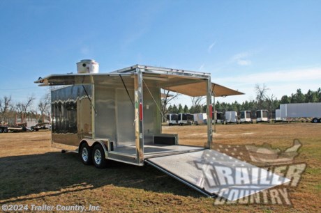 &lt;p&gt;NEW 8.5 X 20&#39; V-NOSED ENCLOSED&amp;nbsp; CONCESSION TRAILER w/ ENCLOSED PORCH!&amp;nbsp;&lt;/p&gt;
&lt;div&gt;&amp;nbsp;&lt;/div&gt;
&lt;div&gt;Up for your consideration is a Brand New Heavy Duty Elite Series Model 8.5 x 20 V-Nosed Enclosed, Tandem Axle, Enclosed Porch Trailer w/ Concession Options &amp;amp; Upgrades.&lt;/div&gt;
&lt;div&gt;&amp;nbsp;&lt;/div&gt;
&lt;div&gt;YOU&#39;VE SEEN THE REST...NOW BUY THE BEST!&lt;/div&gt;
&lt;div&gt;&amp;nbsp;&lt;/div&gt;
&lt;div&gt;Standard Elite Series Features:&lt;/div&gt;
&lt;div&gt;&amp;nbsp;&lt;/div&gt;
&lt;div&gt;Heavy Duty 6&quot; I Beam Main Frame with 2 X 6 Square Tube&lt;/div&gt;
&lt;div&gt;Heavy Duty 1&quot; x 1 1/2&quot; Square Tubular Wall Studs &amp;amp; Roof Bows&lt;/div&gt;
&lt;div&gt;20&#39; Box Space + V-Nose (20&#39; + Total Length Tip to Rear).&lt;/div&gt;
&lt;div&gt;16&quot; On Center Walls&lt;/div&gt;
&lt;div&gt;16&quot; On Center Floors&lt;/div&gt;
&lt;div&gt;16&quot; On Center Roof Bows&lt;/div&gt;
&lt;div&gt;Complete Braking System (Electric Brakes on both Axles, Battery Back-Up, &amp;amp; Safety Switch).&lt;/div&gt;
&lt;div&gt;(2) 3,500lb 4&quot; &quot;Dexter&quot; Drop Axles w/ EZ LUBE Grease Fittings (Self Adjusting Brakes Axles)&lt;/div&gt;
&lt;div&gt;32&quot; Side Door with Kick Plate &amp;amp; Cam Locking System (on Passenger Side)&lt;/div&gt;
&lt;div&gt;ATP Diamond Plate Step well in Side Door&lt;/div&gt;
&lt;div&gt;78&quot; Interior Height&lt;/div&gt;
&lt;div&gt;Galvalume Seamed Roof w/ Thermo Ply Ceiling Liner&lt;/div&gt;
&lt;div&gt;2 5/16&quot; Coupler w/ Snapper Pin&lt;/div&gt;
&lt;div&gt;Heavy Duty Safety Chains&lt;/div&gt;
&lt;div&gt;7-Way Round RV Style Wiring Harness Plug&lt;/div&gt;
&lt;div&gt;3/8&quot; Heavy Duty Top Grade Plywood Walls&lt;/div&gt;
&lt;div&gt;3/4&quot; Heavy Duty Top Grade Plywood Floors&lt;/div&gt;
&lt;div&gt;Smooth Tear Drop Style Fender Flares&lt;/div&gt;
&lt;div&gt;2K A-Frame Top Wind Jack&lt;/div&gt;
&lt;div&gt;Top Quality Exterior Grade Paint&lt;/div&gt;
&lt;div&gt;(1) Non-Powered Interior Roof Vent&lt;/div&gt;
&lt;div&gt;(1) 12 Volt Interior Trailer Dome Light w/ Wall Switch&lt;/div&gt;
&lt;div&gt;24&quot; Diamond Plate ATP Front Stone Guard&lt;/div&gt;
&lt;div&gt;15&quot; (ST20575R15) Tires &amp;amp; Wheels&lt;/div&gt;
&lt;div&gt;Exterior L.E.D. Lighting Package&lt;/div&gt;
&lt;div&gt;Rear Spring Assisted Ramp Door w/ Cam Locks and&amp;nbsp; 16&quot; Transition Flap&lt;/div&gt;
&lt;div&gt;&amp;nbsp;&lt;/div&gt;
&lt;div&gt;Concession Package &amp;amp; Upgrades:&lt;/div&gt;
&lt;div&gt;&amp;nbsp;&lt;/div&gt;
&lt;div&gt;Concession Package ~ 6&#39; Range Hood, Air Flow Blower, 2 Interior Range Lights, Grease Trap on Roof.&amp;nbsp;&lt;/div&gt;
&lt;div&gt;1 - 3 x 5 Concession/Vending Window w/ Glass and Screens (on Passenger Side Center)&lt;/div&gt;
&lt;div&gt;12&quot; x 5&#39; Serving Counter Under Concession Window- Exterior&lt;/div&gt;
&lt;div&gt;Sink Package ~ 3 Stainless Steel Sinks w/ Hardware, Cabinet, Handwash, 28 Gallon Fresh Water Tank, 35 Gallon Waste Water Tank, &amp;amp; 6 Gallon Hot Water Heater&lt;/div&gt;
&lt;div&gt;Two Tone Black &amp;amp; Mill Finish Sink Cabinet&lt;/div&gt;
&lt;div&gt;Two Tone Overhead Cabinets Mounted Above Sink Cabinet&lt;/div&gt;
&lt;div&gt;Electrical Package ~ (100 Amp Panel Box w/ 25&#39; Life Line, Wall Switch, 2-4&#39; Florescent&amp;nbsp;Lights, 2- Interior Recepts&lt;/div&gt;
&lt;div&gt;Exterior GFI Outlet&lt;/div&gt;
&lt;div&gt;RTP (Rubber Tread Plate) Flooring in Front 12&#39; of&amp;nbsp; Trailer Interior&lt;/div&gt;
&lt;div&gt;ATP (Aluminum Tread Plate) in Rear 8&#39; of Trailer + Flap&lt;/div&gt;
&lt;div&gt;Mill Metal Walls and Ceiling Liner&lt;/div&gt;
&lt;div&gt;Insulated Walls and Ceiling in 12&#39; Section of Trailer&amp;nbsp;&lt;/div&gt;
&lt;div&gt;32&quot; Walk Through Door to Trailer Porch Mounted in Parition Wall&lt;/div&gt;
&lt;div&gt;&amp;nbsp;&lt;/div&gt;
&lt;div&gt;Additional Upgrades:&lt;/div&gt;
&lt;div&gt;&amp;nbsp;&lt;/div&gt;
&lt;div&gt;Upgraded .040 Black Metal Exterior&lt;/div&gt;
&lt;div&gt;Polished Metal Corner Caps&lt;/div&gt;
&lt;div&gt;15&quot; Radial Tires&lt;/div&gt;
&lt;div&gt;Aluminum Mag Wheels&lt;/div&gt;
&lt;div&gt;Partition Wall Installed into Trailer 8&#39; From Rear Wall&lt;/div&gt;
&lt;div&gt;2-7&#39; Gull Wing Doors on Porch Area (1- On Each Side Rear Of Trailer)&lt;/div&gt;
&lt;div&gt;Upgraded Side from 32&quot; to 36&quot; Door w/ RV Lock&lt;/div&gt;
&lt;div&gt;Screen Door on 36&quot; Side Door&lt;/div&gt;
&lt;div&gt;6&quot; Increased Interior Height -(Total is approx. 7&#39;)&lt;/div&gt;
&lt;div&gt;&amp;nbsp;&lt;/div&gt;
&lt;div&gt;In Stock .040 BLACK.&amp;nbsp;&lt;/div&gt;
&lt;div&gt;&amp;nbsp;&lt;/div&gt;
&lt;div&gt;FINANCING IS AVAILABLE W/ APPROVED CREDIT&lt;/div&gt;
&lt;div&gt;&amp;nbsp;&lt;/div&gt;
&lt;div&gt;Manufacturers Title and 5 Year Limited Warranty Included&lt;/div&gt;
&lt;div&gt;&amp;nbsp;&lt;/div&gt;
&lt;div&gt;**PRODUCT LIABILITY INSURANCE**&lt;/div&gt;
&lt;div&gt;&amp;nbsp;&lt;/div&gt;
&lt;div&gt;Trailer is offered @ factory direct pricing...We also have a Florida pick up location in Tampa and We offer Nationwide&lt;/div&gt;
&lt;div&gt;&amp;nbsp;&lt;/div&gt;
&lt;div&gt;*Trailer Shown with Optional Trim*&lt;/div&gt;
&lt;div&gt;&amp;nbsp;&lt;/div&gt;
&lt;div&gt;All Trailers are D.O.T. Compliant for all 50 States, Canada, &amp;amp; Mexico.&lt;/div&gt;
&lt;div&gt;&amp;nbsp;&lt;/div&gt;
&lt;div&gt;&amp;nbsp;&lt;/div&gt;
&lt;div&gt;FOR MORE INFORMATION CALL:&lt;/div&gt;
&lt;div&gt;&amp;nbsp;&lt;/div&gt;
&lt;div&gt;888-710-2112&lt;/div&gt;
&lt;p&gt;&amp;nbsp;&lt;/p&gt;
&lt;p&gt;&amp;nbsp;&lt;/p&gt;