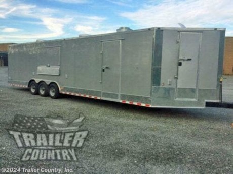 &lt;p&gt;NEW 8.5 X 32&#39; ENCLOSED CONCESSION MOBILE KITCHEN FOOD VENDING TRAILER w/ 1/2 BATHROOM&lt;/p&gt;
&lt;p&gt;&amp;nbsp;&lt;/p&gt;
&lt;p&gt;Up for your consideration is a Brand New Model 8.5 x 32 Tandem Axle Vending Trailer, Fully Loaded w/Concession Equipment &amp;amp; 1/2 Bathroom.&lt;/p&gt;
&lt;p&gt;&amp;nbsp;&lt;/p&gt;
&lt;p&gt;YOU&#39;VE SEEN THE REST...NOW BUY THE BEST!!&lt;/p&gt;
&lt;p&gt;&amp;nbsp;&lt;/p&gt;
&lt;p&gt;&amp;nbsp;ALL the TOP QUALITY FEATURES listed in this ad!&lt;/p&gt;
&lt;p&gt;&amp;nbsp;&lt;/p&gt;
&lt;p&gt;Standard Elite Series Features:&lt;/p&gt;
&lt;p&gt;&amp;nbsp;&lt;/p&gt;
&lt;p&gt;Heavy Duty 8&quot; I Beam Main Frame with 2 X 6 Square Tube&lt;/p&gt;
&lt;p&gt;Heavy Duty 1&quot; x 1 1/2&quot; Square Tubular Wall Studs &amp;amp; Roof Bows&lt;/p&gt;
&lt;p&gt;32&#39; Box Space + V-Nose&lt;/p&gt;
&lt;p&gt;16&quot; On Center Walls&lt;/p&gt;
&lt;p&gt;16&quot; On Center Floor Crossmembers&lt;/p&gt;
&lt;p&gt;16&quot; On Center Roof Crossmembers&lt;/p&gt;
&lt;p&gt;Complete Braking System (Electric Brakes on both Axles, Battery Back-Up, &amp;amp; Safety Switch).&lt;/p&gt;
&lt;p&gt;(3) 5,200lb 4&quot; &quot;Dexter&quot; Drop Axles w/ EZ LUBE Grease Fittings (Self Adjusting Brakes Axles)&lt;/p&gt;
&lt;p&gt;36&quot; Side Door with RV Lock &amp;amp; Cam Locking System (on Passenger Side)&lt;/p&gt;
&lt;p&gt;ATP Diamond Plate Step well in Side Door&lt;/p&gt;
&lt;p&gt;78&quot; Interior Height&lt;/p&gt;
&lt;p&gt;Galvalume Seamed Roof w/ Thermo Ply Ceiling Liner&lt;/p&gt;
&lt;p&gt;2 5/16&quot; Coupler w/ Snapper Pin&lt;/p&gt;
&lt;p&gt;Heavy Duty Safety Chains&lt;/p&gt;
&lt;p&gt;7-Way Round RV Style Wiring Harness Plug&lt;/p&gt;
&lt;p&gt;3/8&quot; Heavy Duty Top Grade Plywood Walls&lt;/p&gt;
&lt;p&gt;3/4&quot; Heavy Duty Top Grade Plywood Floors&lt;/p&gt;
&lt;p&gt;Smooth Tear Drop Style Fender Flares&lt;/p&gt;
&lt;p&gt;2K A-Frame Top Wind Jack&lt;/p&gt;
&lt;p&gt;Top Quality Exterior Grade Paint&lt;/p&gt;
&lt;p&gt;(1) Non-Powered Interior Roof Vent&lt;/p&gt;
&lt;p&gt;(1) 12 Volt Interior Trailer Dome Light w/ Wall Switch&lt;/p&gt;
&lt;p&gt;24&quot; Diamond Plate ATP Front Stone Guard&lt;/p&gt;
&lt;p&gt;15&quot; (ST20575R15) Radial Tires &amp;amp; Wheels&lt;/p&gt;
&lt;p&gt;Exterior L.E.D. Lighting Package&lt;/p&gt;
&lt;p&gt;Rear Spring Assisted Ramp Door w/ Cam Locks&amp;nbsp;&lt;/p&gt;
&lt;p&gt;16&quot; Rear Ramp Transition Flap&lt;/p&gt;
&lt;p&gt;&amp;nbsp;&lt;/p&gt;
&lt;p&gt;Concession Package &amp;amp; Upgrades:&lt;/p&gt;
&lt;p&gt;&amp;nbsp;&lt;/p&gt;
&lt;p&gt;?Concession Package ~ 6&#39; Range Hood, Air Flow Blower, 2 Interior Range Lights, Grease Trap on Roof.&lt;/p&gt;
&lt;p&gt;Fire Suppression Added To Range Hood&amp;nbsp;&lt;/p&gt;
&lt;p&gt;&amp;nbsp;Propane Package ~&amp;nbsp; LP Lines, Regulator, and 3 Stub Outs.&lt;/p&gt;
&lt;p&gt;Upgraded: Add 2 Additional Propane Stub Outs&lt;/p&gt;
&lt;p&gt;Appliances:&amp;nbsp;&lt;/p&gt;
&lt;p&gt;(1) 49Cu.Ft. Reach-In Refrigerator Cooler 2 Solid Doors Stainless Steel&lt;/p&gt;
&lt;p&gt;(1) 49Cu. ft. Reach - In Freezer 2 Door - Stainless Steel&lt;/p&gt;
&lt;p&gt;(1) 23Cu. ft. Reach - In 1 Glass Door Refrigerator&lt;/p&gt;
&lt;p&gt;(1) 14Cu.Ft. Glass Display Freezer&lt;/p&gt;
&lt;p&gt;(1) 48&quot; Commercial 2 Burner Gas Restaurant Range w/2 Standard Ovens &amp;amp; 36&quot; Griddle (Right Sided)&lt;/p&gt;
&lt;p&gt;(1) 200lb Ice Maker Machine w/ 80lb Bin&lt;/p&gt;
&lt;p&gt;(1) 40lb Deep Fryer -2 Basket&lt;/p&gt;
&lt;p&gt;(1) 60&quot; SS Sandwich / Salad Prep Cooler&lt;/p&gt;
&lt;p&gt;(1) 30&quot; Single Deck Gas Convection Oven (70,000BTU)&lt;/p&gt;
&lt;p&gt;(1) Freestanding Two Drawer Warmer Cabinet&amp;nbsp;&lt;/p&gt;
&lt;p&gt;(1) 5&#39; Dump Station Next To Hand Sink&lt;/p&gt;
&lt;p&gt;(1) Veggie Sink W/ Sprayer Nozzle&lt;/p&gt;
&lt;p&gt;Sink Package ~ 3 Stainless Steel Sinks w/ Hardware, Cabinet, Hand-wash Station, 30 Gallon Fresh Water Tank, 45 Gallon Waste Water Tank w/ City Water Fill, &amp;amp; 6 Gallon Hot Water Heater&amp;nbsp;&lt;/p&gt;
&lt;p&gt;Sink Cabinets Finished in Silver Frost Metal&amp;nbsp;&lt;/p&gt;
&lt;p&gt;(1) 8.2 GPM Propane Tank-less Water Heater&lt;/p&gt;
&lt;p&gt;Upgrade: Added Sprayer Nozzle To 3 Sinks&lt;/p&gt;
&lt;p&gt;(1) Water Spigot Exterior Of Trailer&lt;/p&gt;
&lt;p&gt;Upgrade: Added (3) Water Stub-outs&lt;/p&gt;
&lt;p&gt;Upgrade: Added Splash Guard&lt;/p&gt;
&lt;p&gt;&amp;nbsp;&lt;/p&gt;
&lt;p&gt;Electrical Package ~ (100 Amp Panel Box w/ 25&#39; Life Line, Wall Switch, 2-4&#39; LED Strip Lights w/ Battery, 2- Interior Recepts&lt;/p&gt;
&lt;p&gt;Additional Electrical Package ~ (50 Amp Panel Box&amp;nbsp; Wall Switch, 2-4&#39; LED Strip Lights w/ Battery, 2- Interior Recepts&lt;/p&gt;
&lt;p&gt;Add: (14) - Additional 110 V Recepts (18 Total w/ Electrical Pack&#39;s)&lt;/p&gt;
&lt;p&gt;Add: All 110V Recepts On Separate Breakers&lt;/p&gt;
&lt;p&gt;Add: (1) 220V Recepts&lt;/p&gt;
&lt;p&gt;Upgrade: (5) Exterior GFI Outlets&lt;/p&gt;
&lt;p&gt;1/2 Bath Room Package ~ Toilet, Fresh Tank, Waste Tank, Water Heater, Sink W/ Cabinet, Bathroom Light, Partition Wall W/ 24&quot; Door On Passenger Side V-Nose Of Trailer&lt;/p&gt;
&lt;p&gt;Upgrade: Added (1) Mop Sink Station (Across from Toilet)&amp;nbsp;&lt;/p&gt;
&lt;p&gt;1 - 3&#39; x 6&#39; Concession/Vending Window w/ Glass and Screens Located On Passenger Side&amp;nbsp;&lt;/p&gt;
&lt;p&gt;12&quot; x 6&#39; Exterior Serving Counter Under Concession Window - w/ Drop Down Brackets Located On Passenger Side&lt;/p&gt;
&lt;p&gt;&amp;nbsp;&lt;/p&gt;
&lt;p&gt;Shelving:&lt;/p&gt;
&lt;p&gt;12&quot; x 60&quot; Shelf Passenger Side Above Concession Window&lt;/p&gt;
&lt;p&gt;18&quot; x 60&quot; Shelf Passenger Side Under Concession Window&lt;/p&gt;
&lt;p&gt;36&quot; Shelf Passenger Side Under 18&quot; x 60&quot; Shelf Under Window&lt;/p&gt;
&lt;p&gt;48&quot; Shelf Passenger Side Above Side Door&lt;/p&gt;
&lt;p&gt;(2) 18&quot; x 96&quot; Shelves Passenger Side Between Side Door &amp;amp; Concession Window&lt;/p&gt;
&lt;p&gt;(2) 18&quot; x 48&quot; Shelves Passenger Side Above Ice Cream Freezer&lt;/p&gt;
&lt;p&gt;(1) 72&quot; Shelf Above Rear Door&lt;/p&gt;
&lt;p&gt;(1) 2.5&#39; Drop Leaf Serving Shelf On Interior and Exterior Of Rear Door&lt;/p&gt;
&lt;p&gt;(2) 18&quot; x 132&quot; Shelves Driver Side Above Sandwich Prep Area&lt;/p&gt;
&lt;p&gt;(2) 11&#39; L-Shape Shelves Above Sink Package&lt;/p&gt;
&lt;p&gt;30&quot; x 60&quot; Prep Table (NBSG, Open Underneath) Driver Side Between Sandwich Prep &amp;amp; Veggie Sink&amp;nbsp; &amp;nbsp;&lt;/p&gt;
&lt;p&gt;&amp;nbsp;&lt;/p&gt;
&lt;p&gt;Additional Upgrades:&lt;/p&gt;
&lt;p&gt;2 ~ A/C Unit&#39;s ~ Pre-wire &amp;amp; Brace, (13,500 BTU Unit w/ Heat Strip In Place Of Roof Vents)&lt;/p&gt;
&lt;p&gt;(1) Added Powered Roof Vent (In Bathroom)&lt;/p&gt;
&lt;p&gt;12&quot; Extra Interior Height (Approx: 7&#39;6&quot; Inside Height)&lt;/p&gt;
&lt;p&gt;Upgraded .030 Exterior Colored Metal In Silver Frost Metal&lt;/p&gt;
&lt;p&gt;RTP Flooring(Rubber Tread Plate) in Trailer Interior Floor&lt;/p&gt;
&lt;p&gt;Insulated Walls&lt;/p&gt;
&lt;p&gt;Insulated Ceiling?&lt;/p&gt;
&lt;p&gt;White Metal Walls and Ceiling Liner&lt;/p&gt;
&lt;p&gt;Resize Standard 36&quot; Side Door to 32&quot; Side Door&lt;/p&gt;
&lt;p&gt;Upgrade: Add 36&quot; Side Door w/ Added (1) 12&quot; x 18&quot; Window Centered on Rear of Trailer&lt;/p&gt;
&lt;p&gt;Upgrade: 5&#39; V-Nose&lt;/p&gt;
&lt;p&gt;&amp;nbsp;&lt;/p&gt;
&lt;p&gt;&amp;nbsp;FINANCING IS AVAILABLE W/ APPROVED CREDIT&amp;nbsp;&lt;/p&gt;
&lt;p&gt;&amp;nbsp;&lt;/p&gt;
&lt;p&gt;Manufacturers Title and 5 Year Limited Warranty Included&lt;/p&gt;
&lt;p&gt;&amp;nbsp;&lt;/p&gt;
&lt;p&gt;**PRODUCT LIABILITY INSURANCE**&lt;/p&gt;
&lt;p&gt;&amp;nbsp;&lt;/p&gt;
&lt;p&gt;Trailer is offered @ factory direct pricing...We also have a Florida pick up location in Tampa and We offer Nationwide Delivery @ Unbeatable Rates.&lt;/p&gt;
&lt;p&gt;&amp;nbsp;&lt;/p&gt;
&lt;p&gt;*Trailer Shown with Optional Trim*&lt;/p&gt;
&lt;p&gt;All Trailers are D.O.T. Compliant for all 50 States, Canada, &amp;amp; Mexico.&lt;/p&gt;
&lt;p&gt;&amp;nbsp;&lt;/p&gt;
&lt;p&gt;FOR MORE INFORMATION CALL:&lt;/p&gt;
&lt;p&gt;888-710-2112&lt;/p&gt;