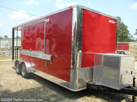 &lt;p&gt;&lt;strong&gt;NEW 7 X 20 ENCLOSED CONCESSION / VENDING TRAILER LOADED W/ OPTIONS!!&amp;nbsp;&lt;/strong&gt;&lt;/p&gt;
&lt;p&gt;Complete with 6&#39;&amp;nbsp;Porch Package!&amp;nbsp;&amp;nbsp;&lt;br /&gt;&lt;br /&gt;&amp;nbsp;&lt;strong&gt;&lt;span style=&quot;text-decoration: underline;&quot;&gt;Standard Elite Series Features&lt;/span&gt;&lt;/strong&gt;:&lt;br /&gt;&lt;br /&gt;&amp;nbsp;&amp;nbsp;&amp;nbsp; * Heavy duty 2 X 4 Square Tube Main Frame&lt;br /&gt;&amp;nbsp;&amp;nbsp;&amp;nbsp; * Heavy duty 1&quot; x 1 1/2&quot; Square Tubular Wall Studs &amp;amp; Roof Bows&lt;br /&gt;&amp;nbsp;&amp;nbsp;&amp;nbsp; * 16&quot; On Center Walls, Floors, and Roof Bows&lt;br /&gt;&amp;nbsp;&amp;nbsp;&amp;nbsp; * 14&#39; Box Space (14&#39; Box Space + 6&#39; Porch = Total Trailer Length of 20&#39;)&lt;br /&gt;&amp;nbsp;&amp;nbsp;&amp;nbsp; * Complete Braking System (Electric Brakes on both axles, battery back-up, &amp;amp; safety switch)&lt;br /&gt;&amp;nbsp;&amp;nbsp;&amp;nbsp; * (2) 3,500lb 4&quot; &quot;Dexter&quot; Drop Axles w/ EZ LUBE Grease Fittings (Self Adjusting Brakes Axles)&lt;br /&gt;&amp;nbsp;&amp;nbsp;&amp;nbsp; * 32&quot; Side Door with Bar Lock&lt;br /&gt;&amp;nbsp;&amp;nbsp;&amp;nbsp; * 6&#39; Interior Height&lt;br /&gt;&amp;nbsp;&amp;nbsp;&amp;nbsp; * Galvalume Seamed Roof with Thermo Ply Ceiling Liner&lt;br /&gt;&amp;nbsp;&amp;nbsp;&amp;nbsp; * 2 5/16&quot; Coupler w/ Snapper Pin&lt;br /&gt;&amp;nbsp;&amp;nbsp;&amp;nbsp; * Heavy Duty Safety Chains&lt;br /&gt;&amp;nbsp;&amp;nbsp;&amp;nbsp; * 7-Way RV Wiring Harness Plug&lt;br /&gt;&amp;nbsp;&amp;nbsp;&amp;nbsp; * 3/8&quot; Heavy Duty Top Grade Plywood Walls&lt;br /&gt;&amp;nbsp;&amp;nbsp;&amp;nbsp; * 3/4&quot; Heavy Duty Top Grade&amp;nbsp;Plywood Floors&lt;br /&gt;&amp;nbsp;&amp;nbsp;&amp;nbsp; * Smooth Teardrop Jeep Style Fenders with Wide Side Marker Clearance Lights&lt;br /&gt;&amp;nbsp;&amp;nbsp;&amp;nbsp; * 2K A-Frame Top Wind Jack&lt;br /&gt;&amp;nbsp;&amp;nbsp;&amp;nbsp; * Top Quality Exterior Grade Paint&lt;br /&gt;&amp;nbsp;&amp;nbsp;&amp;nbsp; * (1) Non-Powered Interior Roof Vent&lt;br /&gt;&amp;nbsp;&amp;nbsp;&amp;nbsp; * (1) 12 Volt Interior Trailer Light&lt;br /&gt;&amp;nbsp;&amp;nbsp;&amp;nbsp; * 24&quot; Diamond Plate ATP Front Stone Guard&lt;br /&gt;&amp;nbsp;&amp;nbsp;&amp;nbsp; * 15&quot; Radial (ST20575R15) Tires &amp;amp; Wheels&lt;br /&gt;&amp;nbsp; &amp;nbsp;&amp;nbsp;* Complete Exterior L.E.D. Lighting Package&lt;br /&gt;&lt;br /&gt;&lt;strong&gt;&lt;span style=&quot;text-decoration: underline;&quot;&gt;CONCESSION PACKAGE / UPGRADES INCLUDED&lt;/span&gt;&lt;/strong&gt;:&lt;br /&gt;&lt;br /&gt;&amp;nbsp;&amp;nbsp;&amp;nbsp; * 4 x 8 Concession Window&lt;br /&gt;&amp;nbsp;&amp;nbsp;&amp;nbsp; * Black and White Checkered&amp;nbsp;Vinyl Flooring&lt;br /&gt;&amp;nbsp;&amp;nbsp;&amp;nbsp; * 36&quot; Range Hood with Exhaust Fan&lt;br /&gt;&amp;nbsp;&amp;nbsp;&amp;nbsp; * Mill Finish Metal Walls and Ceiling&lt;br /&gt;&amp;nbsp;&amp;nbsp;&amp;nbsp; * 8&quot; Anodized Metal on Sides and Rear&lt;br /&gt;&amp;nbsp;&amp;nbsp;&amp;nbsp; * 12&quot; Extra Height (TOTAL OF 7&#39; Interior Height)&lt;br /&gt;&amp;nbsp;&amp;nbsp;&amp;nbsp; * 16&quot; On Center Roof Crossmembers&lt;br /&gt;&amp;nbsp;&amp;nbsp;&amp;nbsp; * ATP Generator Platform on Tongue (Extended Tongue)&lt;br /&gt;&amp;nbsp;&amp;nbsp;&amp;nbsp; * Upgraded Electrical Package (5-110 Volt Interior Recepts, Switch, 3-4&#39; Florescent Lights, 100 AMP Panel Box w/ 25&#39; Life Line)&lt;br /&gt;&amp;nbsp;&amp;nbsp;&amp;nbsp; * 2-Exterior GFI Outlets&lt;br /&gt;&amp;nbsp;&amp;nbsp;&amp;nbsp; * 2-Exterior Flood Lights&lt;br /&gt;&amp;nbsp;&amp;nbsp;&amp;nbsp; * A/C Pre-Wire and Brace&lt;br /&gt;&amp;nbsp;&amp;nbsp;&amp;nbsp; * 6&#39; Gated Porch with White Metal Ceiling, ATP Diamond Plate Floor &amp;amp; 4&#39; Light&lt;br /&gt;&amp;nbsp;&amp;nbsp;&amp;nbsp; * 32&quot; Rear Door to Access Porch&lt;br /&gt;&amp;nbsp;&amp;nbsp;&amp;nbsp; *&amp;nbsp; Stabilizer Jacks&lt;br /&gt;&amp;nbsp;&amp;nbsp;&amp;nbsp; *&amp;nbsp;Sink Package (3=Stainless Steel&amp;nbsp;Sinks w/&amp;nbsp;Table, 20 Gallon Fresh Water Tank, 30 Gallon Waste Water Tank, &amp;amp;&amp;nbsp;6 Gallon Hot Water Heater w/ Cabinet)&lt;br /&gt;&amp;nbsp;&amp;nbsp;&amp;nbsp; *&amp;nbsp;10&#39; x 6&quot; Drop Leaf&amp;nbsp;Serving Counter&amp;nbsp;under&amp;nbsp;Exterior Concession Window&lt;br /&gt;&amp;nbsp;&amp;nbsp;&amp;nbsp; *&amp;nbsp;ATP-Diamond Plate&amp;nbsp;Generator Box w/ Access Door&lt;br /&gt;&amp;nbsp;&amp;nbsp;&amp;nbsp; *&amp;nbsp;&amp;nbsp;5,500 Watt Gas Powered Generator&lt;/p&gt;
&lt;p&gt;&amp;nbsp;&lt;/p&gt;
&lt;p&gt;* * N.A.T.M. Inspected and Certified * *&lt;br /&gt;* * Manufacturers Title and 5 Year Limited Warranty Included * *&lt;br /&gt;* * PRODUCT LIABILITY INSURANCE * *&lt;br /&gt;* * FINANCING IS AVAILABLE W/ APPROVED CREDIT * *&lt;/p&gt;
&lt;p&gt;&lt;br /&gt;Trailer is offered @ factory direct pick up in Willacoochee, GA...We also offer Nationwide Delivery, please contact us for more information.&lt;br /&gt;CALL: 888-710-2112&lt;/p&gt;