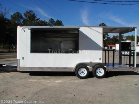 &lt;div&gt;NEW 7 X 20 ENCLOSED CONCESSION / VENDING TRAILER LOADED W/ OPTIONS!!&lt;/div&gt;
&lt;div&gt;&amp;nbsp;&lt;/div&gt;
&lt;div&gt;Complete with 6&#39; Gated Porch Package!&lt;/div&gt;
&lt;div&gt;&amp;nbsp;&lt;/div&gt;
&lt;div&gt;Standard Elite Series Features:&lt;/div&gt;
&lt;div&gt;&amp;nbsp;&lt;/div&gt;
&lt;div&gt;- Heavy duty 2 X 4 Square Tube Main Frame&lt;/div&gt;
&lt;div&gt;- Heavy duty 1&quot; x 1 1/2&quot; Square Tubular Wall Studs &amp;amp; Roof Bows&lt;/div&gt;
&lt;div&gt;- 16&quot; On Center Walls&lt;/div&gt;
&lt;div&gt;- 16&quot; On Center Floors&lt;/div&gt;
&lt;div&gt;- 16&quot; On Center Roof Bows&lt;/div&gt;
&lt;div&gt;- 14&#39; Box Space (14&#39; Box Space + 6&#39; Porch = Total Trailer Length of 20&#39;)&lt;/div&gt;
&lt;div&gt;- Complete Braking System (Electric Brakes on both axles, battery back-up, &amp;amp; safety switch)&lt;/div&gt;
&lt;div&gt;- (2) 3,500lb 4&quot; &quot;Dexter&quot; Drop Axles w/ EZ LUBE Grease Fittings (Self Adjusting Brakes Axles)&lt;/div&gt;
&lt;div&gt;- 32&quot; Side Door with Lock&amp;nbsp;&lt;/div&gt;
&lt;div&gt;- 6&#39; Interior Height&lt;/div&gt;
&lt;div&gt;- Galvalume Seamed Roof w/ Thermo Ply Ceiling Liner&lt;/div&gt;
&lt;div&gt;- 2 5/16&quot; Coupler w/ Snapper Pin&lt;/div&gt;
&lt;div&gt;- Heavy Duty Safety Chains&lt;/div&gt;
&lt;div&gt;- 7-Way RV Wiring Harness Plug&lt;/div&gt;
&lt;div&gt;- 3/8&quot; Heavy Duty Top Grade Plywood Walls&lt;/div&gt;
&lt;div&gt;- 3/4&quot; Heavy Duty Top Grade Plywood Floors&lt;/div&gt;
&lt;div&gt;- Smooth Teardrop Jeep Style Fenders with Wide Side Marker Clearance Lights&lt;/div&gt;
&lt;div&gt;- 2K A-Frame Top Wind Jack&lt;/div&gt;
&lt;div&gt;- Top Quality Exterior Grade Paint&lt;/div&gt;
&lt;div&gt;- (1) Non-Powered Interior Roof Vent&lt;/div&gt;
&lt;div&gt;- (1) 12 Volt Interior Trailer Light&lt;/div&gt;
&lt;div&gt;- 24&quot; Diamond Plate ATP Front Stone Guard with Matching V-nose Cap&lt;/div&gt;
&lt;div&gt;- 15&quot; Radial (ST20575R15) Tires &amp;amp; Wheels&lt;/div&gt;
&lt;div&gt;- Exterior L.E.D. Lighting Package&lt;/div&gt;
&lt;div&gt;&amp;nbsp;&lt;/div&gt;
&lt;div&gt;CONCESSION PACKAGE / UPGRADES INCLUDED:&lt;/div&gt;
&lt;div&gt;&amp;nbsp;&lt;/div&gt;
&lt;div&gt;- 4 x 8 Concession Window&lt;/div&gt;
&lt;div&gt;- Black and White Vinyl Flooring&lt;/div&gt;
&lt;div&gt;- 42&quot; Range Hood with Exhaust Fan&lt;/div&gt;
&lt;div&gt;- Mill Finish Metal Walls and Ceiling&lt;/div&gt;
&lt;div&gt;- 8&quot; Anodized Metal on Sides and Rear&lt;/div&gt;
&lt;div&gt;- 12&quot; Extra Height (TOTAL OF 7&#39; Interior Height)&lt;/div&gt;
&lt;div&gt;- 16&quot; On Center ROOF Crossmembers&lt;/div&gt;
&lt;div&gt;- ATP Generator Platform on Tongue (Extended Tongue)&lt;/div&gt;
&lt;div&gt;- Upgraded Electrical Package (5-110 Volt Interior Recepts, Switch, 3-4&#39; 12 Volt L.E.D. Strip Lights w/ Battery, 100 AMP Panel Box w/ 25&#39; Life Line)&lt;/div&gt;
&lt;div&gt;- 2-Exterior GFI Outlets&lt;/div&gt;
&lt;div&gt;- 2- Flood Lights&lt;/div&gt;
&lt;div&gt;- A/C Pre-wire and Brace&lt;/div&gt;
&lt;div&gt;- 6&#39; Gated Porch with White Metal Ceiling, ATP Diamond Plate Floor &amp;amp; 4&#39; Light&lt;/div&gt;
&lt;div&gt;- 32&quot; Rear Door to Access Porch&lt;/div&gt;
&lt;div&gt;- Stabilizer Jacks&lt;/div&gt;
&lt;p&gt;&amp;nbsp;&lt;/p&gt;
&lt;p&gt;* * N.A.T.M. Inspected and Certified * *&lt;br /&gt;* * Manufacturers Title and 5 Year Limited Warranty Included * *&lt;br /&gt;* * PRODUCT LIABILITY INSURANCE * *&lt;br /&gt;* * FINANCING IS AVAILABLE W/ APPROVED CREDIT * *&lt;/p&gt;
&lt;p&gt;&amp;nbsp;&lt;/p&gt;
&lt;p&gt;Trailer is offered @ factory direct pick up in Willacoochee, GA...We also offer Nationwide Delivery, please contact us for more information.&lt;br /&gt;CALL: 888-710-2112&lt;/p&gt;