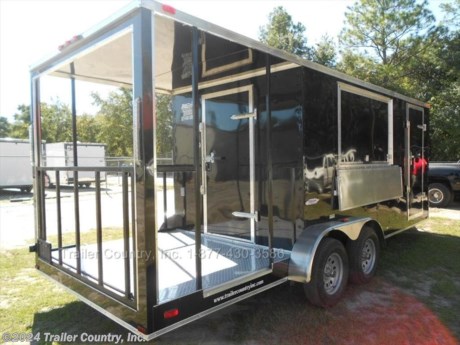 &lt;p&gt;NEW 7 X 20 ENCLOSED CONCESSION /&amp;nbsp;PORCH&amp;nbsp;TRAILER&lt;/p&gt;
&lt;p&gt;Up for your consideration is a Brand New 7 x 20 Tandem Axle, Enclosed Concession/Food Vending Cargo Trailer.&lt;/p&gt;
&lt;p&gt;NOW WITH EXTERIOR L.E.D. LIGHTING PACKAGE + ALL the other TOP QUALITY FEATURES listed in ad!&lt;/p&gt;
&lt;p&gt;&lt;span style=&quot;text-decoration: underline;&quot;&gt;Standard Elite Series Features:&lt;/span&gt;&lt;/p&gt;
&lt;p&gt;&amp;bull;Heavy Duty Main Frame with 2 X 6 Square Tube&lt;br /&gt;&amp;bull;Heavy Duty 1&quot; x 1 1/2&quot; Square Tubular Wall Studs &amp;amp; Roof Bows&lt;br /&gt;&amp;bull;14&#39; Box Space + V-Nose&lt;br /&gt;&amp;bull;16&quot; On Center Walls, Floors, and Roof Bows&lt;br /&gt;&amp;bull;Complete Braking System (Electric Brakes on both axles, Battery Back-Up, &amp;amp; Safety Switch)&lt;br /&gt;&amp;bull;(2) 3,500lb 4&quot; &quot;Dexter&quot; Drop Axles w/ EZ LUBE Grease Fittings (Self Adjusting Brakes Axles)&lt;br /&gt;&amp;bull;32&quot; Side Door with Bar Lock on Driver Side&lt;br /&gt;&amp;bull;6&#39; Interior Height&lt;br /&gt;&amp;bull;Galvalume Seamed Roof with Thermo Ply Ceiling Liner&lt;br /&gt;&amp;bull;2 5/16&quot; Coupler w/ Snapper Pin&lt;br /&gt;&amp;bull;Heavy Duty Safety Chains&lt;br /&gt;&amp;bull;7-Way Round RV Style Wiring Harness Plug&lt;br /&gt;&amp;bull;3/8&quot; Heavy Duty Top Grade Plywood Walls&lt;br /&gt;&amp;bull;3/4&quot; Heavy Duty Top Grade Plywood Floors&lt;br /&gt;&amp;bull;Smooth Teardrop Style Fender Flares&lt;br /&gt;&amp;bull;2K A-Frame Top Wind Jack&lt;br /&gt;&amp;bull;Top Quality Exterior Grade Paint&lt;br /&gt;&amp;bull;(1) Non-Powered Interior Roof Vent&lt;br /&gt;&amp;bull;(1) 12 Volt Interior Trailer Dome Light w/ Wall Switch&lt;br /&gt;&amp;bull;24&quot; Diamond Plate ATP Front Stone Guard&lt;br /&gt;&amp;bull;15&quot; Radial (ST20575R15) Tires &amp;amp; Wheels&lt;br /&gt;&amp;bull;Complete Exterior L.E.D. Lighting Package&lt;/p&gt;
&lt;p&gt;&lt;span style=&quot;text-decoration: underline;&quot;&gt;Concession Package &amp;amp; Upgrades&lt;/span&gt;&lt;/p&gt;
&lt;p&gt;&amp;bull;6&#39; Covered Porch Option- (14&#39;+6&#39;=20&#39; Total Overall) w/ 3&#39; Side Rails, Step -Up, Complete w/ Metal Ceiling Liner&lt;br /&gt;&amp;bull;32&quot; Rear Entry Door to Porch&lt;br /&gt;&amp;bull;1- 3&#39; x 5&#39; Concession/Vending Window w/out Glass (Center Curbside of Trailer)&lt;br /&gt;&amp;bull;42&quot; Rangehood w/ Exhaust Fan&lt;br /&gt;&amp;bull;18&quot; x 6&#39; Exterior Serving Counter Under Concession Window&lt;br /&gt;&amp;bull;A/C Prewire &amp;amp; Brace in place of Standard Roof Vent&lt;br /&gt;&amp;bull;Hand Wash Station ~ W/Hardware, Black Cabinet with Mill Finish Top, Handwash, 20 Gallon Fresh Water Tank, 30 Gallon Waste Water Tank, &amp;amp; 6 Gallon Hot Water Heater&lt;br /&gt;&amp;bull;Electrical Package ~ (100 Amp Panel Box w/Life Line, 5-110 Volt Interior Recepts, 2-4&#39; Florescent Shop Lights&lt;br /&gt;&amp;bull;Exterior GFI Outlet&lt;br /&gt;&amp;bull;Black RTP Flooring on Trailer Interior (Rubber Tread Plate Flooring)&lt;br /&gt;&amp;bull;Mill Finish Metal Walls and Ceiling Liner on Trailer Interior&lt;br /&gt;&amp;bull;Insulated Walls&lt;br /&gt;&amp;bull;6&quot; Extra Interior Height (7&#39; total interior height)&lt;br /&gt;&amp;bull;.030 Colored Metal Exterior in BLACK&lt;br /&gt;&amp;bull;Radial Tires&lt;br /&gt;&amp;bull;Silver Modular Wheels w/ Chrome Center Caps and Lug Nuts&lt;/p&gt;
&lt;p&gt;* * N.A.T.M. Inspected and Certified * *&lt;br /&gt;* * Manufacturers Title and 5 Year Limited Warranty Included * *&lt;br /&gt;* * PRODUCT LIABILITY INSURANCE * *&lt;br /&gt;* * FINANCING IS AVAILABLE W/ APPROVED CREDIT * *&lt;br /&gt;Trailer is offered @ factory direct pick up in Willacoochee, GA...We also offer Nationwide Delivery, please contact us for more information.&lt;br /&gt;CALL: 888-710-2112&lt;/p&gt;