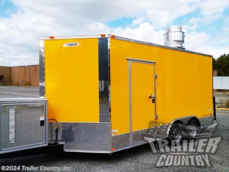 &lt;div&gt;NEW 8.5 X 16&#39; V-NOSED ENCLOSED MOBILE KITCHEN VENDING TRAILER LOADED W/ OPTIONS &amp;amp; EQUIPMENT!&lt;/div&gt;
&lt;div&gt;&amp;nbsp;&lt;/div&gt;
&lt;div&gt;Up for your consideration is a Brand New Heavy Duty Model 8.5 x 16 Tandem Axle, V-Nosed Enclosed Food Vending Concession BBQ Trailer.&lt;/div&gt;
&lt;div&gt;&amp;nbsp;&lt;/div&gt;
&lt;div&gt;YOU&#39;VE SEEN THE REST...NOW BUY THE BEST!&lt;/div&gt;
&lt;div&gt;&amp;nbsp;&lt;/div&gt;
&lt;div&gt;ALL the TOP QUALITY FEATURES listed in this ad!&lt;/div&gt;
&lt;div&gt;&amp;nbsp;&lt;/div&gt;
&lt;div&gt;Elite Series Standard Features:&lt;/div&gt;
&lt;div&gt;&amp;nbsp;&lt;/div&gt;
&lt;div&gt;- Heavy Duty 6&quot; I Beam Main Frame w/ 2&quot;X6&quot; Square Tube Frame&lt;/div&gt;
&lt;div&gt;- 16&#39; Box Space + V-Nose&lt;/div&gt;
&lt;div&gt;- 54&quot; TRIPLE TUBE TONGUE&lt;/div&gt;
&lt;div&gt;- 16&quot; On Center Walls&lt;/div&gt;
&lt;div&gt;- 16&quot; On Center Floors&lt;/div&gt;
&lt;div&gt;- 16&quot; On Center Roof Bows&lt;/div&gt;
&lt;div&gt;- (2) 3,500 lb &quot;DEXTER&quot; SPRING Axles w/ All Wheel Electric Brakes &amp;amp; EZ LUBE Grease Fittings-Self Adjusting Axles&lt;/div&gt;
&lt;div&gt;- HEAVY DUTY Rear Spring Assisted Ramp Door with (2) Bar locks for Security, &amp;amp; EZ Lube Hinge Pins&lt;/div&gt;
&lt;div&gt;- No-Show Beaver Tail (Dove Tail)&lt;/div&gt;
&lt;div&gt;- 4 - 5,000 lb Flush Floor Mounted D-Rings&lt;/div&gt;
&lt;div&gt;- 36&quot; Side Door with Lock&lt;/div&gt;
&lt;div&gt;- ATP Diamond Plate Recessed Step-Up in Side door&lt;/div&gt;
&lt;div&gt;- 6&#39;6&quot; Interior Height inside Box Space&lt;/div&gt;
&lt;div&gt;- Galvalume Seamed Roof w/ Thermo Ply Ceiling Liner&lt;/div&gt;
&lt;div&gt;- 2 5/16&quot; Coupler w/ Snapper Pin&lt;/div&gt;
&lt;div&gt;- Heavy Duty Safety Chains&lt;/div&gt;
&lt;div&gt;- 2 K Top-Wind Jack&lt;/div&gt;
&lt;div&gt;- 7-Way Round RV Electrical Wiring Harness w/ Battery Back-Up &amp;amp; Safety Switch&lt;/div&gt;
&lt;div&gt;- 24&quot; ATP Front Stone Guard w/ ATP Nose Cap&lt;/div&gt;
&lt;div&gt;- Exterior L.E.D Lighting Package&lt;/div&gt;
&lt;div&gt;- 3/8&quot; Heavy Duty Top Grade Plywood Walls&lt;/div&gt;
&lt;div&gt;- 3/4&quot; Heavy Duty Top Grade Plywood Floors&lt;/div&gt;
&lt;div&gt;- Heavy Duty Smooth Fender Flares&lt;/div&gt;
&lt;div&gt;- Deluxe License Plate Holder with Light&lt;/div&gt;
&lt;div&gt;- Top Quality Exterior Grade Automotive Paint&lt;/div&gt;
&lt;div&gt;- (1) Non-Powered Roof Vent&lt;/div&gt;
&lt;div&gt;- (1) 12-Volt Interior Trailer Light w/ Wall Switch&lt;/div&gt;
&lt;div&gt;- 15&quot; Radial Tires&lt;/div&gt;
&lt;div&gt;- White Modular Wheels&lt;/div&gt;
&lt;div&gt;&amp;nbsp;&lt;/div&gt;
&lt;div&gt;Concession Package &amp;amp; Upgrades:&lt;/div&gt;
&lt;div&gt;&amp;nbsp;&lt;/div&gt;
&lt;div&gt;- Concession Package- 7&#39; Hood Range, Air Flow Blower, 2 Interior Range Lights, Grease Trap on Roof, Backsplash under Hood Range (No Fire Suppression System)&lt;/div&gt;
&lt;div&gt;- Stainless Steel Back Splash Under Hood (4&#39; x 7&#39;)&lt;/div&gt;
&lt;div&gt;- Stainless Steel Vending Equipment Includes:&amp;nbsp;&lt;/div&gt;
&lt;div&gt;- 1- 24&quot; Griddle&lt;/div&gt;
&lt;div&gt;- 1 ~ 45 lb Gas Commercial Deep Fryers&amp;nbsp;&lt;/div&gt;
&lt;div&gt;- 23&quot; Cu ft Stainless Steel Refrigerator (1 Door)&lt;/div&gt;
&lt;div&gt;- 1 ~ 3&#39; x 6&#39; Concession/Vending Window w/Sliding Glass Inserts &amp;amp; Screen (Curbside of Trailer)&lt;/div&gt;
&lt;div&gt;- 1 ~ 12&quot; x 6&quot;&#39; Exterior Serving Counter Under Concession Window&lt;/div&gt;
&lt;div&gt;- 1 ~ 8&#39; Counter From Rear Wall Extending 5&#39; Under Hood for Griddle &amp;amp; Cooks Area&lt;/div&gt;
&lt;div&gt;- 6&#39; Base Cabinet Mounted Under Concession Window to Rear Passenger Corner Wall (In Yellow Metal)&lt;/div&gt;
&lt;div&gt;- A/C Unit, Pre-wire &amp;amp; Brace, (13,500 BTU Unit w/ Heat Strip)&lt;/div&gt;
&lt;div&gt;- Sink Package ~ 3 Stainless Steel Sinks in Stainless Steel Table W/Hardware in Mill Finish, Hand wash Station, Upgraded 20 Gallon Fresh Water Tank, Upgraded 30 Gallon Waste Water Tank, &amp;amp; 6 Gallon Hot Water Heater&lt;/div&gt;
&lt;div&gt;- Electrical Package ~ ( 100 Amp Panel Box w/50&#39; Life Line, 2-110 Volt Interior Recepts, 2~4&#39; 12 Volt L.E.D. Strip Lights w/ Battery)&lt;/div&gt;
&lt;div&gt;- 3 ~ Additional 110 Volt Interior Recepts through out unit. (Total of 5)&lt;/div&gt;
&lt;div&gt;- Black &amp;amp; White Checkered Flooring in Unit&lt;/div&gt;
&lt;div&gt;- Mill Finish Metal Walls and Ceiling Liner&amp;nbsp;&lt;/div&gt;
&lt;div&gt;- Insulated Walls &amp;amp; Ceiling&lt;/div&gt;
&lt;div&gt;- Propane Package ~ 2 -100 lb Propane Tanks, Regulator, LP Lines, w/3 Stub Outs ( Cages/Tanks located on Rear)&lt;/div&gt;
&lt;div&gt;- 2 ~ Propane Tanks (Tanks are Empty)&lt;/div&gt;
&lt;div&gt;- 2 ~ Locking Propane Cages w/ Swing Door&lt;/div&gt;
&lt;div&gt;&amp;nbsp;&lt;/div&gt;
&lt;div&gt;Additional Upgrades:&lt;/div&gt;
&lt;div&gt;&amp;nbsp;&lt;/div&gt;
&lt;div&gt;- .030 Upgraded Metal Exterior (Shown in Penske Yellow)&lt;/div&gt;
&lt;div&gt;- Solid Rear Wall&lt;/div&gt;
&lt;div&gt;- 36&quot; Rear Access Door Door w/Window (Installed into Solid Rear Wall)&lt;/div&gt;
&lt;div&gt;- Extended Tongue&lt;/div&gt;
&lt;div&gt;- ATP Diamond Plate Generator Box w/ Vents and Slide Out Tray (Mounted on Ext Tongue)&lt;/div&gt;
&lt;div&gt;- Radial Tires&lt;/div&gt;
&lt;div&gt;- Silver Modular Wheels&lt;/div&gt;
&lt;div&gt;- 12&quot; Extra Interior Height (7&#39;6&quot; Total Interior Height)&lt;/div&gt;
&lt;div&gt;- 2 ~ 4 Way Exterior Quartz Lights&lt;/div&gt;
&lt;div&gt;- No Beaver Tail - Straight Deck&lt;/div&gt;
&lt;p&gt;&amp;nbsp;&lt;/p&gt;
&lt;p&gt;* * N.A.T.M. Inspected and Certified * *&lt;br /&gt;* * Manufacturers Title and 5 Year Limited Warranty Included * *&lt;br /&gt;* * PRODUCT LIABILITY INSURANCE * *&lt;br /&gt;* * FINANCING IS AVAILABLE W/ APPROVED CREDIT * *&lt;/p&gt;
&lt;p&gt;&lt;br /&gt;Trailer is offered @ factory direct pick up in Willacoochee, GA...We also offer Nationwide Delivery, please contact us for more information.&lt;br /&gt;CALL: 888-710-2112&lt;/p&gt;
