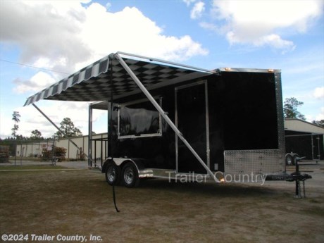 &lt;p&gt;&lt;strong&gt;NEW 7 X 18 ENCLOSED CONCESSION / VENDING TRAILER LOADED W/ OPTIONS!!&lt;/strong&gt;&lt;/p&gt;
&lt;p&gt;LOADED FOOD VENDING TRAILER!&lt;/p&gt;
&lt;p&gt;Complete with 4&#39; Gated Porch Package!&lt;/p&gt;
&lt;p&gt;NOW WITH FULL L.E.D. LIGHTING PACKAGE + ALL the other TOP QUALITY FEATURES listed in ad!&lt;/p&gt;
&lt;p&gt;&lt;br /&gt;&lt;strong&gt;&lt;span style=&quot;text-decoration: underline;&quot;&gt;Standard Elite Series Features&lt;/span&gt;&lt;/strong&gt;:&lt;/p&gt;
&lt;p&gt;Heavy duty 2 X 4 Square Tube Main Frame&lt;br /&gt;Heavy duty 1&quot; x 1 1/2&quot; Square Tubular Wall Studs &amp;amp; Roof Bows&lt;br /&gt;14&#39; box space + V-Nose (TOTAL 16&#39;+ From tip to rear Interior Space BEFORE PORCH)&lt;br /&gt;16&quot; On Center Walls, Floors, and Roof Bows&lt;br /&gt;Complete Braking System (Electric Brakes on both axles, battery back-up, &amp;amp; safety switch)&lt;br /&gt;(2) 3,500lb 4&quot; &quot;Dexter&quot; Drop Axles w/ EZ LUBE Grease Fittings (Self Adjusting Brakes Axles)&lt;br /&gt;32&quot; Side Door with Bar Lock&amp;nbsp;&lt;br /&gt;6&#39; Interior Height&lt;br /&gt;Galvalume Seamed Roof with Thermo Ply Ceiling Liner&lt;br /&gt;2 5/16&quot; Coupler w/ Snapper Pin&lt;br /&gt;Heavy Duty Safety Chains&lt;br /&gt;7-Way Round RV Style Wiring Harness Plug&lt;br /&gt;3/8&quot; Heavy Duty Top Grade Plywood Walls&lt;br /&gt;3/4&quot; Heavy Duty Top Grade&amp;nbsp;Plywood Floors&lt;br /&gt;Smooth Teardrop Jeep Style Fenders with Wide Side Marker Clearance Lights&lt;br /&gt;2K A-Frame Top Wind Jack&lt;br /&gt;Top Quality Exterior Grade Paint&lt;br /&gt;(1) Non-Powered Interior Roof Vent&lt;br /&gt;(1) 12 Volt Interior Trailer Dome Light&lt;br /&gt;24&quot; Diamond Plate ATP Front Stone Guard with Matching V-Nose Cap&lt;br /&gt;15&quot; Radial (ST20575D15) Tires &amp;amp; Wheels&lt;br /&gt;Complete Exterior L.E.D. Lighting Package&lt;/p&gt;
&lt;p&gt;&lt;br /&gt;&lt;strong&gt;&lt;span style=&quot;text-decoration: underline;&quot;&gt;Concession Package&lt;/span&gt;&lt;/strong&gt;:&lt;/p&gt;
&lt;p&gt;12&quot; Extra Interior Height (Total Interior Height = 7&#39;)&lt;br /&gt;3 X 6 Exterior Concession/Vending Window w/o Glass&lt;br /&gt;Upgraded 36&quot; Piano Hindge Side Door w/ Window)&lt;br /&gt;Electrical Package (30 Amp Panel Box w/25&#39; Life Line, 3-110 Volt Interior Recepts, 3-4&#39; Florescent Shop Lights)&lt;br /&gt;14&#39; Black and White Checkered Awning ~ Curbside&lt;br /&gt;4&#39; Rear Porch w/ ATP Step and Side Rails&lt;br /&gt;4 ~ External GFI Outlet&lt;br /&gt;2 ~ 15 x 30 Windows on Drivers Side&lt;br /&gt;A/C Package (1-13,500 BTU A/C Unit with Heat Strip, A/C Pre-Wire with Brace)&lt;br /&gt;Ceiling and Wall Insulation&lt;br /&gt;White Vinyl Ceiling and Walls&lt;br /&gt;32&quot; Walk Through Door at Rear to Porch W/Added Window&lt;br /&gt;2 ~ 4 Way Exterior Quartz Lights&lt;/p&gt;
&lt;p&gt;&lt;br /&gt;&lt;strong&gt;&lt;span style=&quot;text-decoration: underline;&quot;&gt;Appearance Package&lt;/span&gt;&lt;/strong&gt;:&lt;/p&gt;
&lt;p&gt;8&quot; Polished Metal Trim on Sides and Rear&lt;br /&gt;14&#39; Black and White Checkered Awning ~ Curbside&lt;br /&gt;5 Star Aluminum Mag Wheels with Black Inlays and Chrome Center Caps &amp;amp; Lug Nuts&lt;br /&gt;Screwless Exterior Metal&lt;/p&gt;
&lt;p&gt;* * N.A.T.M. Inspected and Certified * *&lt;br /&gt;* * Manufacturers Title and 5 Year Limited Warranty Included * *&lt;br /&gt;* * PRODUCT LIABILITY INSURANCE * *&lt;br /&gt;* * FINANCING IS AVAILABLE W/ APPROVED CREDIT * *&lt;/p&gt;
&lt;p&gt;&lt;br /&gt;Trailer is offered @ factory direct pick up in Willacoochee, GA...We also offer Nationwide Delivery, please contact us for more information.&lt;br /&gt;CALL: 888-710-2112&lt;/p&gt;