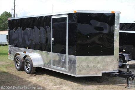 &lt;p&gt;&lt;span style=&quot;text-decoration: underline;&quot;&gt;&lt;strong&gt;NEW 7 X 16 V-NOSED ENCLOSED CARGO TRAILER&lt;/strong&gt;&lt;/span&gt;&lt;/p&gt;
&lt;p&gt;Up for your consideration is a Brand New Model&amp;nbsp;7 X 16 Tandem Axle, V-Nosed Enclosed Motorcycle Cargo Trailer.&lt;/p&gt;
&lt;p&gt;&amp;nbsp;&lt;/p&gt;
&lt;p&gt;&lt;strong&gt;NOW WITH&lt;/strong&gt;&amp;nbsp;&lt;strong&gt;&lt;span style=&quot;text-decoration: underline;&quot;&gt;L.E.D. STRIP LIGHTING PACKAGE&lt;/span&gt;&lt;/strong&gt;&amp;nbsp;&lt;strong&gt;+&lt;/strong&gt;&amp;nbsp;&lt;strong&gt;ALL the other&lt;/strong&gt;&amp;nbsp;&lt;strong&gt;&lt;span style=&quot;text-decoration: underline;&quot;&gt;TOP QUALITY FEATURES&lt;/span&gt;&lt;/strong&gt;&amp;nbsp;&lt;strong&gt;listed in ad!&lt;/strong&gt;&lt;/p&gt;
&lt;p&gt;&lt;strong&gt;&lt;span style=&quot;text-decoration: underline;&quot;&gt;Standard ALL AMERICAN SERIES&amp;nbsp;Features&lt;/span&gt;:&lt;/strong&gt;&lt;/p&gt;
&lt;p&gt;&amp;middot;&amp;nbsp;&amp;nbsp;&amp;nbsp;&amp;nbsp;&amp;nbsp;&amp;nbsp;&amp;nbsp;&amp;nbsp; Heavy Duty&amp;nbsp;2&quot; x 4&quot; Square Tube Main Frame&amp;nbsp;&lt;/p&gt;
&lt;p&gt;&amp;middot;&amp;nbsp;&amp;nbsp;&amp;nbsp;&amp;nbsp;&amp;nbsp;&amp;nbsp;&amp;nbsp;&amp;nbsp; Heavy Duty&amp;nbsp;1&quot; x 1&quot;&amp;nbsp;Square&amp;nbsp;Tubular Wall Studs&amp;nbsp;&lt;em&gt;&amp;amp;&lt;/em&gt;&amp;nbsp;Roof Bows&lt;/p&gt;
&lt;p&gt;&amp;middot; &amp;nbsp; &amp;nbsp; &amp;nbsp; &amp;nbsp; 16&#39; Box Space + V-Nose&lt;/p&gt;
&lt;p&gt;&amp;middot;&amp;nbsp;&amp;nbsp;&amp;nbsp;&amp;nbsp;&amp;nbsp;&amp;nbsp;&amp;nbsp;&amp;nbsp; Rear Medium Spring Assisted Ramp Door with 16&quot; Ramp Flap&lt;/p&gt;
&lt;p&gt;&amp;middot;&amp;nbsp;&amp;nbsp;&amp;nbsp;&amp;nbsp;&amp;nbsp;&amp;nbsp;&amp;nbsp;&amp;nbsp; 16&quot; On Center Wall &amp;amp; Floor &amp;amp; Ceiling&amp;nbsp;Crossmembers&lt;/p&gt;
&lt;p&gt;&amp;middot;&amp;nbsp;&amp;nbsp;&amp;nbsp;&amp;nbsp;&amp;nbsp;&amp;nbsp;&amp;nbsp;&amp;nbsp; (2) 3,500lb 4&quot; All Wheel Electric Brake Drop Axles w/ EZ LUBE Grease Fittings, Battery Back-up, Safety Switch, and Break-A-Way Kit.&lt;/p&gt;
&lt;p&gt;&amp;middot;&amp;nbsp;&amp;nbsp;&amp;nbsp;&amp;nbsp;&amp;nbsp;&amp;nbsp;&amp;nbsp;&amp;nbsp; 32&quot; Piano Hinge Side Door with&amp;nbsp;RV Style Flush&amp;nbsp;Lock&lt;/p&gt;
&lt;p&gt;&amp;middot;&amp;nbsp;&amp;nbsp;&amp;nbsp;&amp;nbsp;&amp;nbsp;&amp;nbsp;&amp;nbsp;&amp;nbsp; 6&#39; Interior Height&lt;/p&gt;
&lt;p&gt;&amp;middot;&amp;nbsp;&amp;nbsp;&amp;nbsp;&amp;nbsp;&amp;nbsp;&amp;nbsp;&amp;nbsp;&amp;nbsp; Galvalume Seamed Roof with Luan Lining Strip&lt;/p&gt;
&lt;p&gt;&amp;middot;&amp;nbsp;&amp;nbsp;&amp;nbsp;&amp;nbsp;&amp;nbsp;&amp;nbsp;&amp;nbsp;&amp;nbsp; 2 5/16&quot; Coupler w/ Snapper Pin&lt;/p&gt;
&lt;p&gt;&amp;middot;&amp;nbsp;&amp;nbsp;&amp;nbsp;&amp;nbsp;&amp;nbsp;&amp;nbsp;&amp;nbsp;&amp;nbsp; Heavy Duty Safety Chains&lt;/p&gt;
&lt;p&gt;&amp;middot;&amp;nbsp;&amp;nbsp;&amp;nbsp;&amp;nbsp;&amp;nbsp;&amp;nbsp;&amp;nbsp;&amp;nbsp; 7-Way Round RV Style Wiring Harness Plug&lt;/p&gt;
&lt;p&gt;&amp;middot;&amp;nbsp;&amp;nbsp;&amp;nbsp;&amp;nbsp;&amp;nbsp;&amp;nbsp;&amp;nbsp;&amp;nbsp; 3/8&quot; Heavy Duty Top Grade Plywood Walls&lt;/p&gt;
&lt;p&gt;&amp;middot;&amp;nbsp;&amp;nbsp;&amp;nbsp;&amp;nbsp;&amp;nbsp;&amp;nbsp;&amp;nbsp;&amp;nbsp; 3/4&quot; Heavy Duty Top Grade Plywood Floors&amp;nbsp;&lt;/p&gt;
&lt;p&gt;&amp;middot;&amp;nbsp;&amp;nbsp;&amp;nbsp;&amp;nbsp;&amp;nbsp;&amp;nbsp;&amp;nbsp;&amp;nbsp; Smooth Rounded Tear Drop Fenders&lt;/p&gt;
&lt;p&gt;&amp;middot;&amp;nbsp;&amp;nbsp;&amp;nbsp;&amp;nbsp;&amp;nbsp;&amp;nbsp;&amp;nbsp;&amp;nbsp; 2K A-Frame Top Wind Jack&lt;/p&gt;
&lt;p&gt;&amp;middot;&amp;nbsp;&amp;nbsp;&amp;nbsp;&amp;nbsp;&amp;nbsp;&amp;nbsp;&amp;nbsp;&amp;nbsp; Top Quality Exterior Grade Paint&lt;/p&gt;
&lt;p&gt;&amp;middot;&amp;nbsp;&amp;nbsp;&amp;nbsp;&amp;nbsp;&amp;nbsp;&amp;nbsp;&amp;nbsp;&amp;nbsp; (1) Non-Powered Interior Roof Vent&lt;/p&gt;
&lt;p&gt;&amp;middot;&amp;nbsp;&amp;nbsp;&amp;nbsp;&amp;nbsp;&amp;nbsp;&amp;nbsp;&amp;nbsp;&amp;nbsp; (1) 12 Volt Interior Trailer Dome Light w/ Wall Switch&lt;/p&gt;
&lt;p&gt;&amp;middot;&amp;nbsp;&amp;nbsp;&amp;nbsp;&amp;nbsp;&amp;nbsp;&amp;nbsp;&amp;nbsp;&amp;nbsp; 24&quot;&amp;nbsp;Diamond Plate ATP Front Stone Guard&lt;/p&gt;
&lt;p&gt;&amp;middot;&amp;nbsp;&amp;nbsp;&amp;nbsp;&amp;nbsp;&amp;nbsp;&amp;nbsp;&amp;nbsp;&amp;nbsp; 15&quot; Radial (ST20575D15) Tires &amp;amp; Wheels&lt;/p&gt;
&lt;p&gt;&lt;strong&gt;&lt;em&gt;&lt;span style=&quot;text-decoration: underline;&quot;&gt;Custom Motorcycle Package&lt;/span&gt;&lt;/em&gt;&lt;/strong&gt;&lt;/p&gt;
&lt;p&gt;&amp;nbsp;&lt;/p&gt;
&lt;p&gt;&amp;middot;&amp;nbsp;&amp;nbsp;&amp;nbsp;&amp;nbsp;&amp;nbsp;&amp;nbsp;&amp;nbsp;&amp;nbsp; Color - Your Choice Black or White Aluminum&lt;/p&gt;
&lt;p&gt;&amp;middot;&amp;nbsp;&amp;nbsp;&amp;nbsp;&amp;nbsp;&amp;nbsp;&amp;nbsp;&amp;nbsp;&amp;nbsp; Black Split Spoke Aluminum Mag Wheels&lt;/p&gt;
&lt;p&gt;&amp;middot;&amp;nbsp;&amp;nbsp;&amp;nbsp;&amp;nbsp;&amp;nbsp;&amp;nbsp;&amp;nbsp;&amp;nbsp; Radial Tires (20575R15)&lt;/p&gt;
&lt;p&gt;&amp;middot;&amp;nbsp;&amp;nbsp;&amp;nbsp;&amp;nbsp;&amp;nbsp;&amp;nbsp;&amp;nbsp;&amp;nbsp; 6- 5,000 lb Floor Flush Mounted D- Rings&lt;/p&gt;
&lt;p&gt;&amp;middot;&amp;nbsp;&amp;nbsp;&amp;nbsp;&amp;nbsp;&amp;nbsp;&amp;nbsp;&amp;nbsp;&amp;nbsp; Plastic Flow Thru Vents&lt;/p&gt;
&lt;p&gt;&amp;middot;&amp;nbsp;&amp;nbsp;&amp;nbsp;&amp;nbsp;&amp;nbsp;&amp;nbsp;&amp;nbsp;&amp;nbsp; Rear Strip Tail Lights&lt;/p&gt;
&lt;p&gt;&amp;middot;&amp;nbsp;&amp;nbsp;&amp;nbsp;&amp;nbsp;&amp;nbsp;&amp;nbsp;&amp;nbsp;&amp;nbsp; 24&quot; ATP (Aluminum Tread Plate) Sides &amp;amp; Rear&lt;/p&gt;
&lt;p&gt;&amp;middot;&amp;nbsp;&amp;nbsp;&amp;nbsp;&amp;nbsp;&amp;nbsp;&amp;nbsp;&amp;nbsp;&amp;nbsp; Smooth Rounded Fenders&lt;/p&gt;
&lt;p&gt;&amp;nbsp;&lt;/p&gt;
&lt;p&gt;* * Manufacturers Title and&amp;nbsp;Limited Warranty Included * *&lt;br /&gt;* * PRODUCT LIABILITY INSURANCE * *&lt;br /&gt;* * FINANCING IS AVAILABLE W/ APPROVED CREDIT * *&lt;/p&gt;
&lt;p&gt;ASK US ABOUT OUR RENT TO OWN PROGRAM - NO CREDIT CHECK - LOW DOWN PAYMENT.&amp;nbsp;&lt;/p&gt;
&lt;p&gt;&lt;br /&gt;Trailer is offered @ factory direct pick up in Pearson, GA...We also offer Nationwide Delivery, please contact us for more information.&lt;br /&gt;CALL: 888-710-2112&lt;/p&gt;