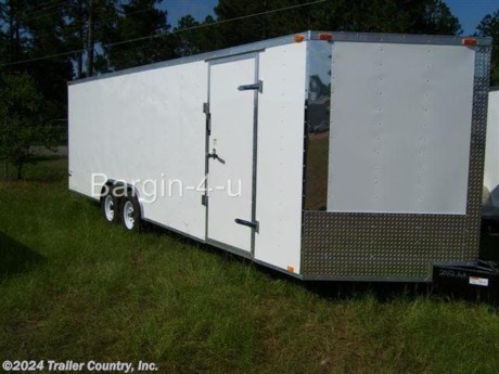 &lt;div&gt;NEW 8.5 X 24 Enclosed Carhauler Trailer W/ V-Nose&lt;/div&gt;
&lt;div&gt;&amp;nbsp;&lt;/div&gt;
&lt;div&gt;Up for your consideration is a Brand New Model 8.5 x 24 Tandem Axle, V-Nosed Enclosed Motorcycle, Snowmobile, Landscape, ATV 4-Wheeler, Car Hauler Cargo Trailer.&lt;/div&gt;
&lt;div&gt;&amp;nbsp;&lt;/div&gt;
&lt;div&gt;YOU&#39;VE SEEN THE REST...NOW BUY THE BEST!&lt;/div&gt;
&lt;div&gt;&amp;nbsp;&lt;/div&gt;
&lt;div&gt;ALL the TOP QUALITY FEATURES listed in this ad!&lt;/div&gt;
&lt;div&gt;&amp;nbsp;&lt;/div&gt;
&lt;div&gt;ELITE SERIES:&amp;nbsp;&lt;/div&gt;
&lt;div&gt;&amp;nbsp;&lt;/div&gt;
&lt;div&gt;- Heavy Duty Main Frame&lt;/div&gt;
&lt;div&gt;- 24&#39; Box Space + V-Nose&lt;/div&gt;
&lt;div&gt;- 16&quot; On Center Walls&lt;/div&gt;
&lt;div&gt;- 16&quot; On Center Floors&lt;/div&gt;
&lt;div&gt;- 16&quot; On Center Roof Bows&lt;/div&gt;
&lt;div&gt;- (2) 3,500lb &quot;DEXTER&quot; SPRING Axles w/ All Wheel Electric Brakes &amp;amp; EZ LUBE Grease Fittings&lt;/div&gt;
&lt;div&gt;- HEAVY DUTY Rear Spring Assisted Ramp Door with (2) Barlocks for Security, &amp;amp; EZ Lube Hinge Pins&lt;/div&gt;
&lt;div&gt;- No-Show Beaver Tail (Dove Tail)&lt;/div&gt;
&lt;div&gt;- 4 - 5,000lb Flush Floor Mounted D-Rings (Welded to Frame)&lt;/div&gt;
&lt;div&gt;- 36&quot; Side Door with Lock&lt;/div&gt;
&lt;div&gt;- ATP Diamond Plate Recessed Step-Up in Side door&lt;/div&gt;
&lt;div&gt;- 6&#39; 6&quot; Interior Height inside Box Space&lt;/div&gt;
&lt;div&gt;- Galvalume Seamed Roof w/ Thermo Ply Ceiling Liner&lt;/div&gt;
&lt;div&gt;- 2 5/16&quot; Coupler w/ Snapper Pin&lt;/div&gt;
&lt;div&gt;- Heavy Duty Safety Chains&lt;/div&gt;
&lt;div&gt;- 2K Top-Wind Jack&lt;/div&gt;
&lt;div&gt;- 7-Way Round RV Electrical Wiring Harness w/ Battery Back-Up &amp;amp; Safety Switch&lt;/div&gt;
&lt;div&gt;- 24&quot; ATP Front Stone Guard w/ ATP Nose Cap&lt;/div&gt;
&lt;div&gt;- Exterior L.E.D. Lighting Package&lt;/div&gt;
&lt;div&gt;- 3/8&quot; Heavy Duty Plywood Walls&lt;/div&gt;
&lt;div&gt;- 3/4&quot; Heavy Duty Top Grade Plywood Floors&lt;/div&gt;
&lt;div&gt;- Heavy Duty Smooth Fender Flares&lt;/div&gt;
&lt;div&gt;- Deluxe License Plate Holder with Light&lt;/div&gt;
&lt;div&gt;- Top Quality Exterior Grade Automotive Paint&lt;/div&gt;
&lt;div&gt;- One Non-Powered Roof Vent&lt;/div&gt;
&lt;div&gt;- (1) 12-Volt Interior Trailer Light w/ Wall Switch&lt;/div&gt;
&lt;div&gt;- 15&quot; 205-15&quot; Radials&lt;/div&gt;
&lt;div&gt;- Modular Wheels&lt;/div&gt;
&lt;div&gt;&amp;nbsp;&lt;/div&gt;
&lt;div&gt;&amp;nbsp;&lt;/div&gt;
&lt;div&gt;&amp;nbsp; &amp;nbsp; &amp;nbsp;&lt;/div&gt;
&lt;div&gt;* * N.A.T.M. Inspected and Certified * *&lt;/div&gt;
&lt;div&gt;* * Manufacturers Title and 5 Year Limited Warranty Included * *&lt;/div&gt;
&lt;div&gt;* * PRODUCT LIABILITY INSURANCE * *&lt;/div&gt;
&lt;div&gt;* * FINANCING IS AVAILABLE W/ APPROVED CREDIT * *&amp;nbsp;&lt;/div&gt;
&lt;div&gt;&amp;nbsp;&lt;/div&gt;
&lt;div&gt;
&lt;div&gt;ASK US ABOUT OUR RENT TO OWN PROGRAM - NO&amp;nbsp;CREDIT CHECK - NO DOWN PAYMENT&lt;/div&gt;
&lt;div&gt;&amp;nbsp;&lt;/div&gt;
&lt;/div&gt;
&lt;div&gt;Trailer is offered @ factory direct pick up in Willacoochee, GA...We also offer Nationwide Delivery, please contact us for more information.&lt;/div&gt;
&lt;div&gt;CALL: 888-710-2112&lt;/div&gt;
&lt;p&gt;&amp;nbsp;&lt;/p&gt;