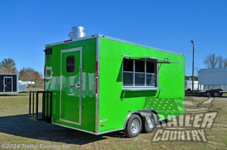 &lt;p&gt;NEW 8.5 X 16&#39; V-NOSED ENCLOSED CONCESSION MOBILE KITCHEN FOOD VENDING TRAILER&lt;/p&gt;
&lt;p&gt;Up for your consideration is a Brand New Model 8.5 x 16 Tandem Axle Vending Trailer, Loaded w/Finished Interior, Electrical Package, Sink Package, Range Hood, and More!&lt;/p&gt;
&lt;p&gt;YOU&#39;VE SEEN THE REST...NOW BUY THE BEST!!&lt;/p&gt;
&lt;p&gt;ALL the TOP QUALITY FEATURES listed in this ad!&lt;/p&gt;
&lt;p&gt;Standard Elite Series Features:&lt;/p&gt;
&lt;p&gt;Heavy Duty 6&quot; I Beam Main Frame with 2 X 6 Square Tube&lt;/p&gt;
&lt;p&gt;Heavy Duty 1&quot; x 1 1/2&quot; Square Tubular Wall Studs &amp;amp; Roof Bows&lt;/p&gt;
&lt;p&gt;16&#39; Box Space + V-Nose&lt;/p&gt;
&lt;p&gt;16&quot; On Center Floors&lt;/p&gt;
&lt;p&gt;16&quot; On Center Walls&lt;/p&gt;
&lt;p&gt;16&quot; On Center Roof Bows&lt;/p&gt;
&lt;p&gt;Complete Braking System (Electric Brakes on both axles, Battery Back-Up, &amp;amp; Safety Switch)&lt;/p&gt;
&lt;p&gt;(2) 3,500lb 4&quot; &quot;Dexter&quot; Drop Axles w/ EZ LUBE Grease Fittings&lt;/p&gt;
&lt;p&gt;32&quot; Side Door with Bar Lock on Driver Side&lt;/p&gt;
&lt;p&gt;6&#39;6&quot; Interior Height&lt;/p&gt;
&lt;p&gt;Galvalume&amp;nbsp;Seamed Roof w/&amp;nbsp;Thermo&amp;nbsp;Ply Ceiling Liner&lt;/p&gt;
&lt;p&gt;2 5/16&quot; Coupler w/ Snapper Pin&lt;/p&gt;
&lt;p&gt;Heavy Duty Safety Chains&lt;/p&gt;
&lt;p&gt;7-Way Round RV Style Wiring Harness Plug&lt;/p&gt;
&lt;p&gt;3/8&quot; Heavy Duty Top Grade Plywood Walls&lt;/p&gt;
&lt;p&gt;3/4&quot; Heavy Duty Top Grade Plywood Floors&lt;/p&gt;
&lt;p&gt;Smooth Teardrop Style Fender Flares&lt;/p&gt;
&lt;p&gt;2K A-Frame Top Wind Jack&lt;/p&gt;
&lt;p&gt;Top Quality Exterior Grade Paint&lt;/p&gt;
&lt;p&gt;(1) Non-Powered Interior Roof Vent&lt;/p&gt;
&lt;p&gt;(1) 12 Volt Interior Trailer Dome Light w/ Wall Switch&lt;/p&gt;
&lt;p&gt;24&quot; Diamond Plate&amp;nbsp;ATP&amp;nbsp;Front Stone Guard&lt;/p&gt;
&lt;p&gt;15&quot; Radial (ST20575R15) Tires &amp;amp; Wheels&lt;/p&gt;
&lt;p&gt;Exterior L.E.D. Lighting Package&lt;/p&gt;
&lt;p&gt;Concession Package &amp;amp; Upgrades:&lt;/p&gt;
&lt;p&gt;Concession Package: 7&#39; Hood Range, Air Flow Blower, 2 Interior Range Lights, Grease Trap on Roof (No Fire Suppression).&lt;/p&gt;
&lt;p&gt;36&quot; Single Access Door w/Window&lt;/p&gt;
&lt;p&gt;1- 3&#39; x 6&#39; Concession/Vending Window W/3 - Sliding Glass Inserts (Center&amp;nbsp;Curbside&amp;nbsp;of Trailer)&lt;/p&gt;
&lt;p&gt;Exterior Serving Counter Under Concession Window&lt;/p&gt;
&lt;p&gt;A/C&amp;nbsp;Prewire&amp;nbsp;&amp;amp; Brace&lt;/p&gt;
&lt;p&gt;Sink Package ~ 3 Stainless Steel Sinks W/Hardware, Cabinet in Mill Finish,&amp;nbsp;Handwash, 20 Gallon Fresh Water Tank, 30 Gallon Waste Water Tank, &amp;amp; 6 Gallon Hot Water Heater&lt;/p&gt;
&lt;p&gt;Electrical Package ~ (100 Amp Panel Box w/ Life Line, 3-110 Volt Interior&amp;nbsp;Recepts, 2-4&#39; 12 Volt L.E.D. Strip Lights w/ Battery&lt;/p&gt;
&lt;p&gt;RCP&amp;nbsp;Flooring on Trailer Interior (Rubber Coin Flooring)&lt;/p&gt;
&lt;p&gt;Mill Finish Metal Walls and Ceiling Liner on Trailer Interior&lt;/p&gt;
&lt;p&gt;Insulated Walls &amp;amp; Ceiling&lt;/p&gt;
&lt;p&gt;6&quot; Extra Interior&amp;nbsp;Hieght&amp;nbsp;(7&#39; total interior height)&lt;/p&gt;
&lt;p&gt;.030 Colored Metal Exterior in BRIGHT GREEN&lt;/p&gt;
&lt;p&gt;Radial Tires&lt;/p&gt;
&lt;p&gt;Silver Modular Wheels w/ Chrome Center Caps and Lug Nuts&lt;/p&gt;
&lt;p&gt;Propane Cage w/ Swing Door&lt;/p&gt;
&lt;p&gt;6&quot; X 6&quot; Rear Cable Access Door For&amp;nbsp;Prapane&amp;nbsp;Cage&lt;/p&gt;
&lt;p&gt;Platform for Propane Cage&lt;/p&gt;
&lt;p&gt;Rear Double L.E.D. Strip Tail Lights&lt;/p&gt;
&lt;p&gt;&amp;nbsp;&lt;/p&gt;
&lt;p&gt;Shown in .030 BRIGHT GREEN EXTERIOR METAL COLOR.&lt;/p&gt;
&lt;p&gt;&amp;nbsp;&lt;/p&gt;
&lt;p&gt;! ! ! YOU CHOOSE FINAL COLOR ! ! !&lt;/p&gt;
&lt;p&gt;&amp;nbsp;&lt;/p&gt;
&lt;p&gt;Color Options .030 Gauge Aluminum&amp;nbsp;&lt;/p&gt;
&lt;p&gt;&amp;nbsp;&lt;/p&gt;
&lt;p&gt;Manufacturers Title and 5 Year Limited Warranty Included&lt;/p&gt;
&lt;p&gt;&amp;nbsp;&lt;/p&gt;
&lt;p&gt;**PRODUCT LIABILITY INSURANCE**&lt;/p&gt;
&lt;p&gt;&amp;nbsp;&lt;/p&gt;
&lt;p&gt;Trailer is offered @ factory direct pricing...We also have a Florida pick up location in Tampa and We offer Nationwide Delivery @ Unbeatable Rates.&lt;/p&gt;
&lt;p&gt;&amp;nbsp;&lt;/p&gt;
&lt;p&gt;FINANCING IS AVAILABLE W/ APPROVED CREDIT&lt;/p&gt;
&lt;p&gt;&amp;nbsp;&lt;/p&gt;
&lt;p&gt;*Trailer Shown with Optional Trim*&lt;/p&gt;
&lt;p&gt;All Trailers are D.O.T. Compliant for all 50 States, Canada, &amp;amp; Mexico.&lt;/p&gt;
&lt;p&gt;&amp;nbsp;&lt;/p&gt;
&lt;p&gt;FOR MORE INFORMATION CALL:&lt;/p&gt;
&lt;p&gt;888-710-2112&lt;/p&gt;