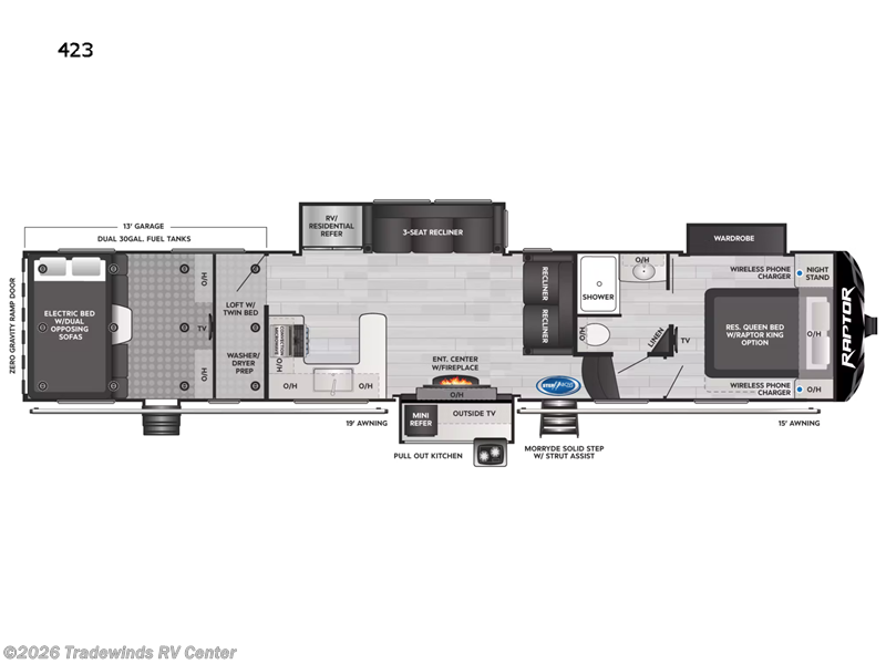 2022 Keystone Raptor 423 - New Toy Hauler For Sale by Tradewinds RV Center in Clio, Michigan features Slideout