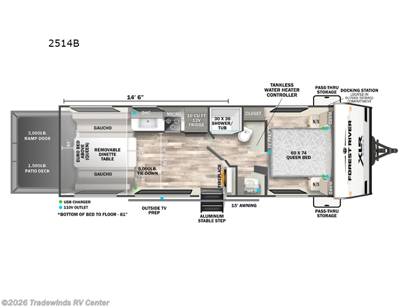 2025 Forest River XLR Boost 2514B - New Toy Hauler For Sale by Tradewinds RV Center in Clio, Michigan features Slideout