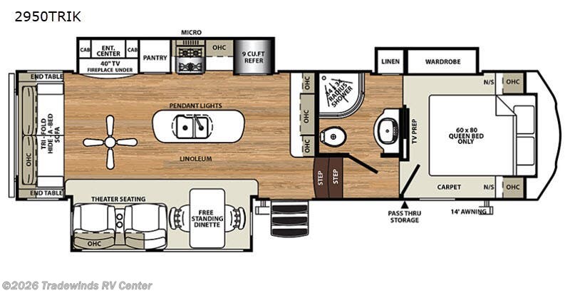 2019 Forest River Sandpiper HT 2950TRIK - Used Fifth Wheel For Sale by Tradewinds RV Center in Clio, Michigan features Slideout