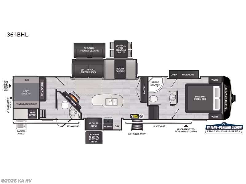 2022 Keystone Cougar 364BHL - Used Fifth Wheel For Sale by KA RV in Desert Hot Springs, California features Slideout