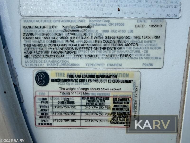 2011 Komfort 2410RK by Dutchmen from KA RV in Desert Hot Springs, California