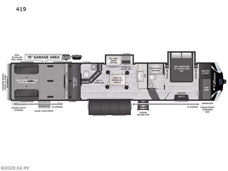 2022 Keystone Fuzion 419 - Used Toy Hauler For Sale by KA RV in Desert Hot Springs, California features Slideout