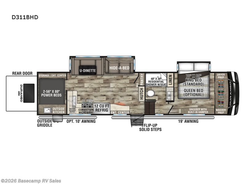 2022 K-Z Durango D311BHD - Used Fifth Wheel For Sale by Basecamp RV Sales in Rocklin, California features Slideout