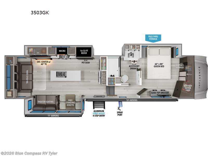 2026 Grand Design Influence 3503GK - New Fifth Wheel For Sale by Blue Compass RV Tyler in Tyler, Texas features Slideout