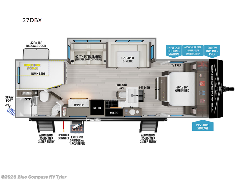 2026 Grand Design Transcend Xplor 27DBX - New Travel Trailer For Sale by Blue Compass RV Tyler in Tyler, Texas features Slideout