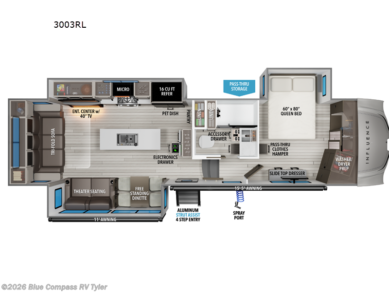 2026 Grand Design Influence 3003RL - New Fifth Wheel For Sale by Blue Compass RV Tyler in Tyler, Texas features Slideout